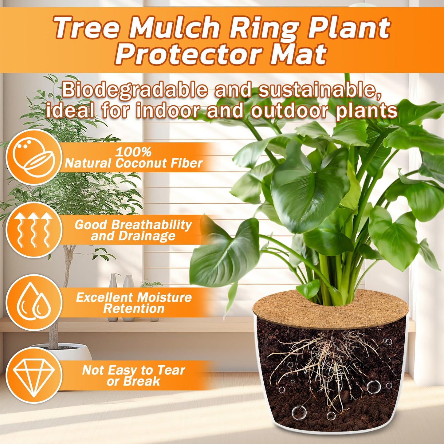 Legigo 4pcs Coconut Fiber Mulch Ring Tree Plant Protector Mat, 24 Inch Natural Coco Coir Tree Protection Ring Plant Pot Soil Cover, Tree Rings Disc Plant Cover for Indoor Outdoor Plants,Landscaping