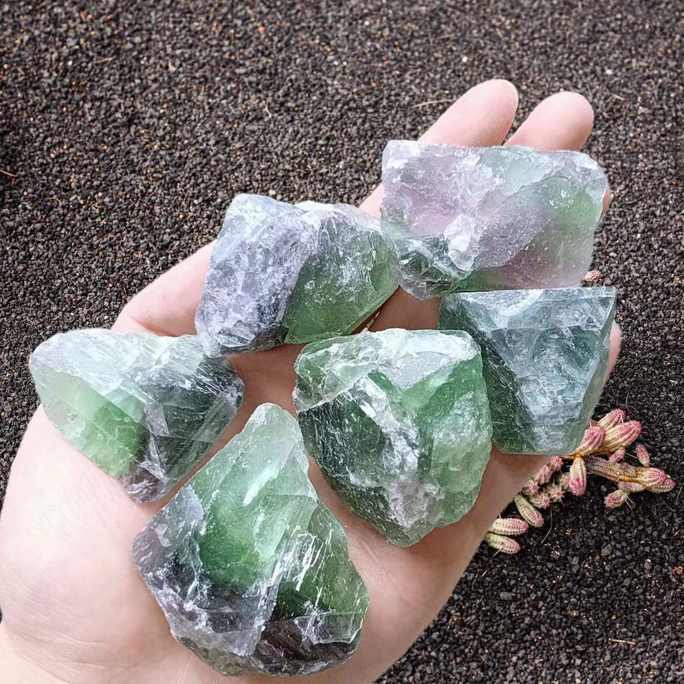 LAIDANLA Fluorite 2" Natural Rough Stones Crystal Large Raw Crystals Bulk Healing Gemstones for Reiki Healing Tumbling Fountain Rocks Wire Wrapping Decoration Cabbing Lapidary 4PCS 0.55lb