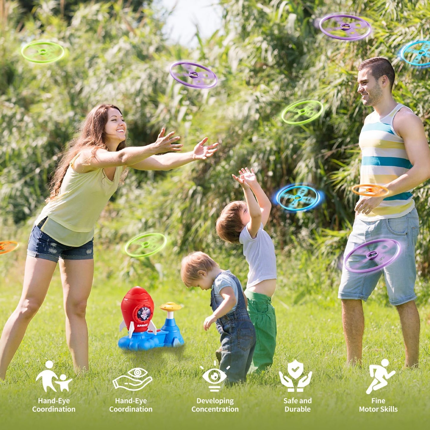 Outdoor Toys for Kids Ages 3-8: Flying Disc Rocket Launcher Toy Butterfly Chasing Games, Outside Activities Toy for Kids Ages 3 4 5 6 7 8, Yard Games Birthday Gift for Toddlers Boys Girls, Red