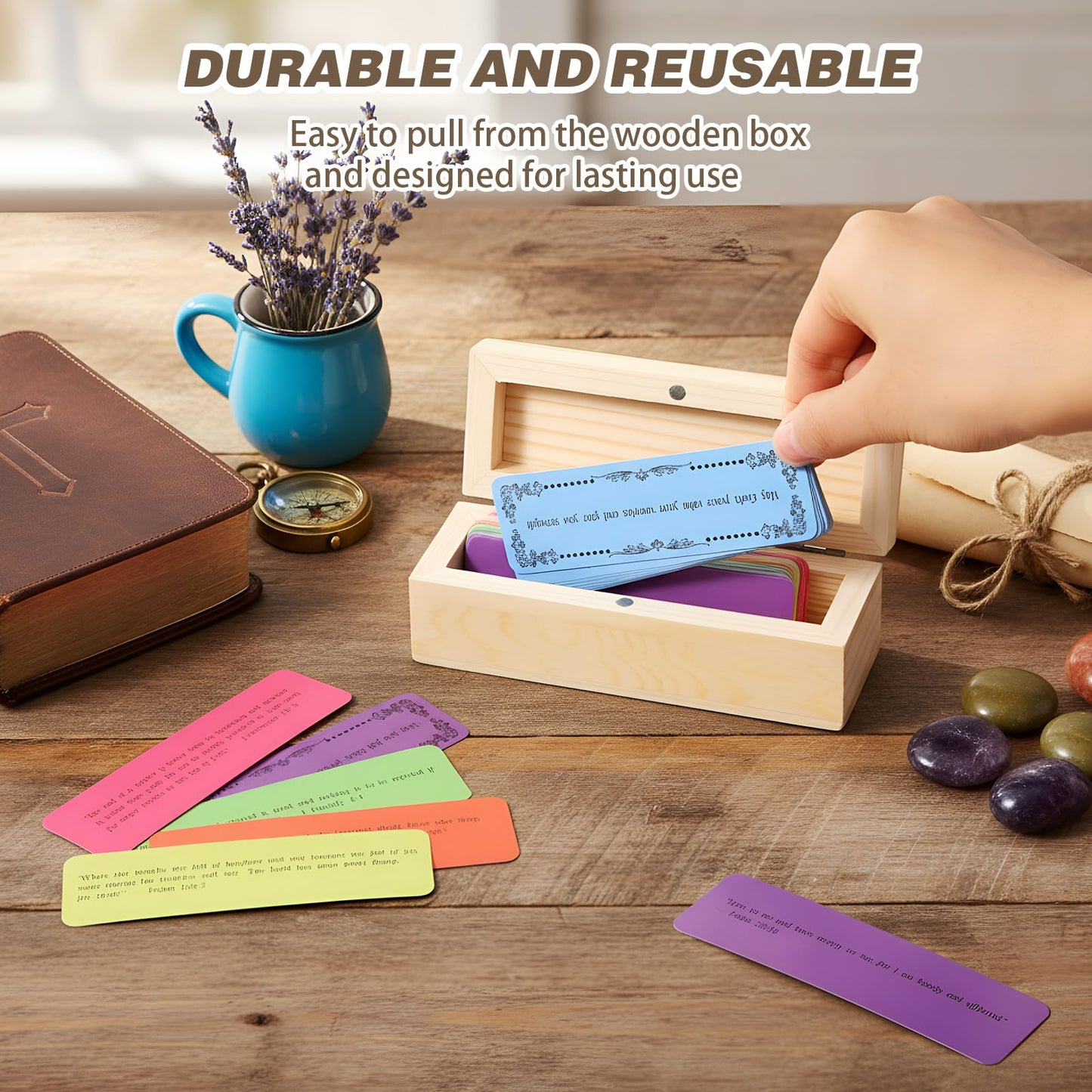 Chicmount Bible Verses Cards Box Set for Mother's Day Christian Gifts Catholic Men Women Bible Verse Jar with Prayer Cards Scripture Wooden Box for Daily Encouragement(Vibrant Colors)