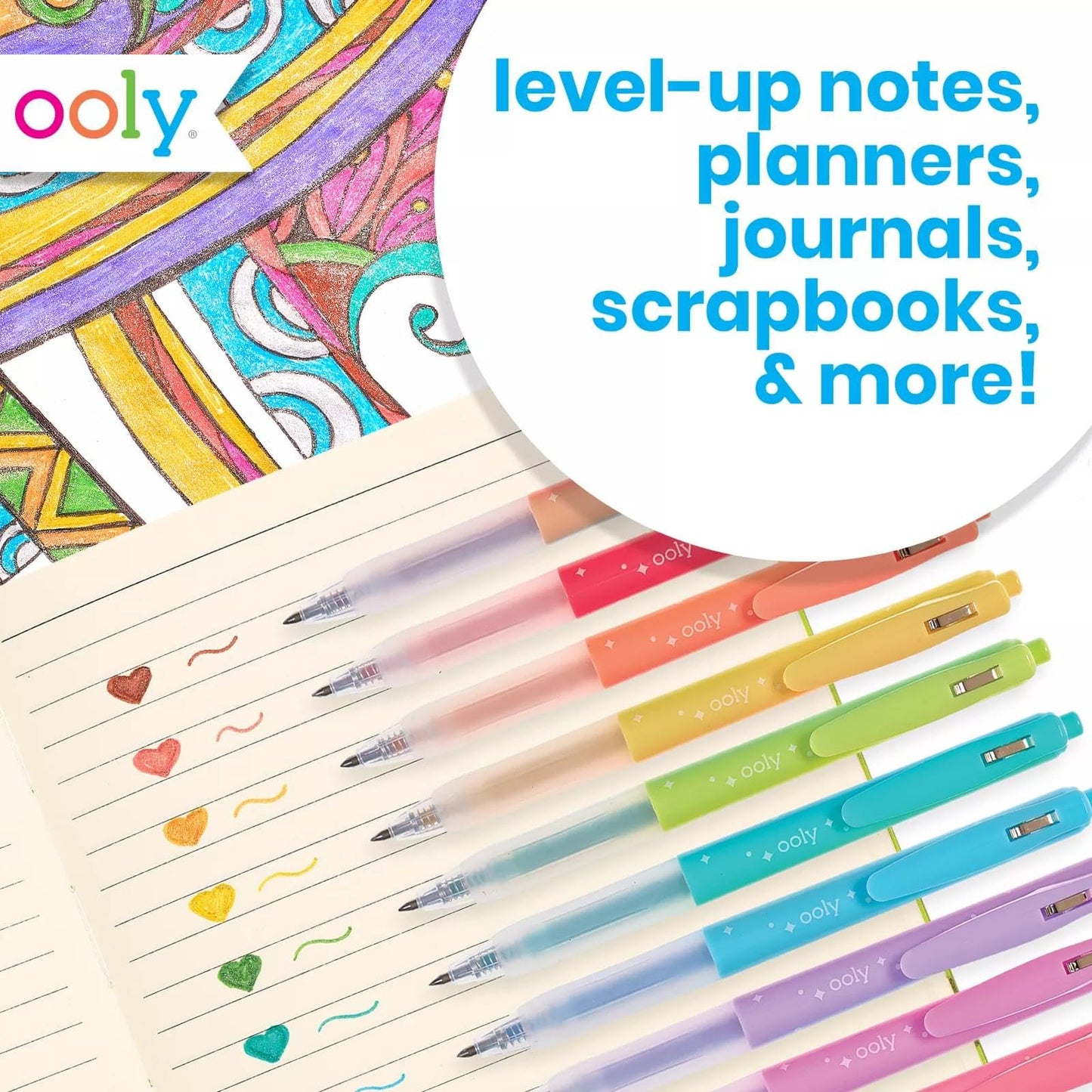 Ooly Oh My Glitter Gel Pens - Set of 12 Cute School and Art Supplies for Girls, Planner Pen with Comfort Grip, Ideal Retractable Glitter Pens for Decorations & Office Use
