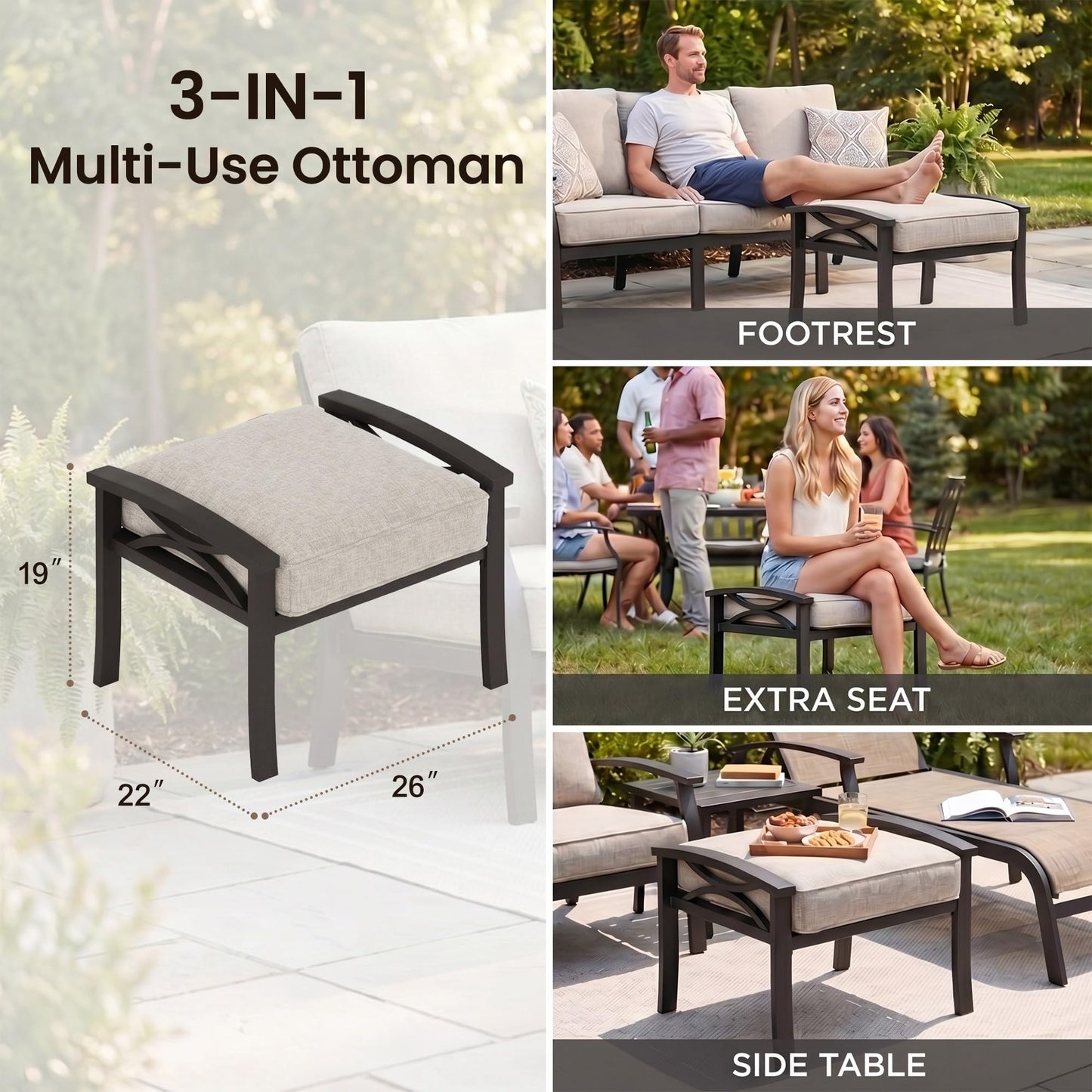 FansaFurn 5-Piece Outdoor Patio Furniture Set, Outdoor Metal Sectional Furniture with Cushions, Outdoor Conversation Seating Set with Side Table for Garden, Balcony, Deck, Backyard, Khaki