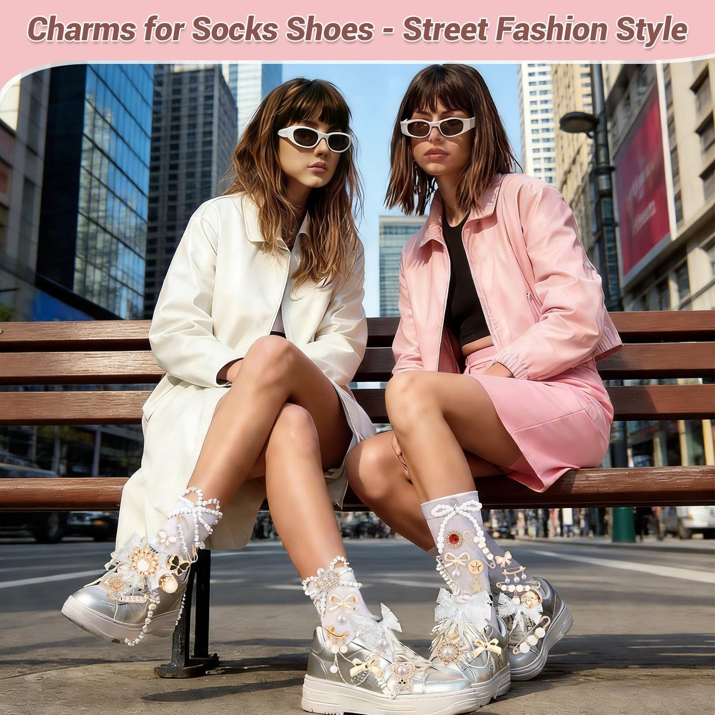 463 Pieces Junk Socks Charms Kit – Shoe Charms for Sneakers with Letter Beads, Safety Pins, Gold Brooches, Lace Shoelaces, Bead Embellishments, DIY Personalization Shoe Sock Accessories for Women