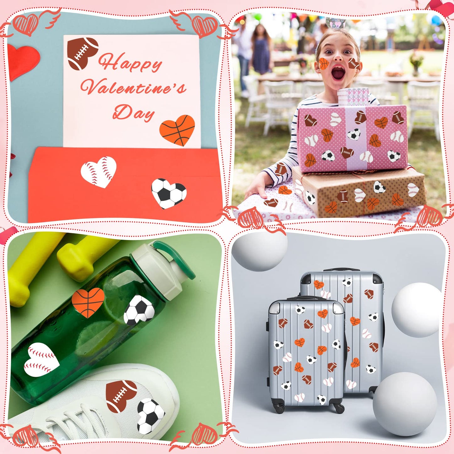 Dripykiaa 800Pcs Valentines Heart Stickers for Kids Valentines Day Gifts for Kids, Valentines Cards with Sport Heart Shape Stickers for Boys Girls Teens, 100th Day of Shirt Project
