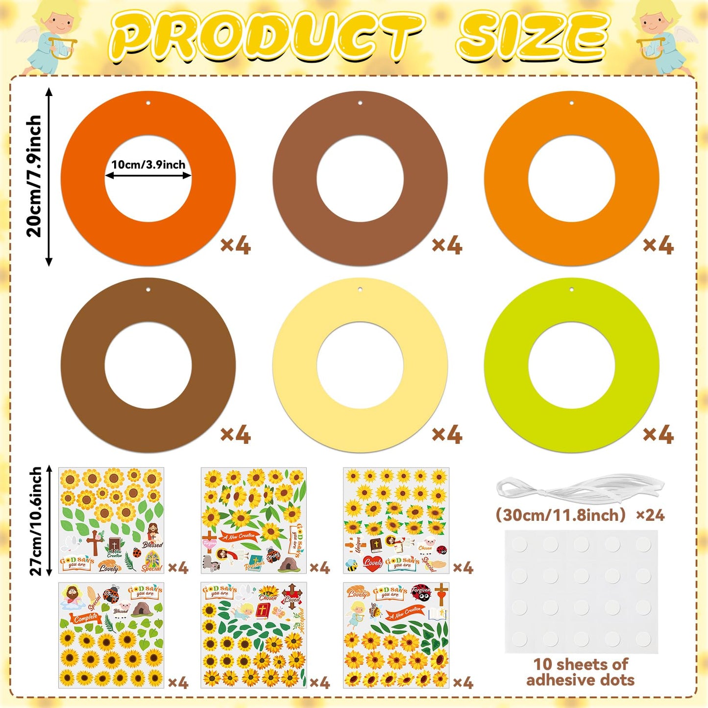 24 Sets Sunflower Religious Craft Kit Christian DIY Spring Wreath Crafts Kit with Jesus Bible Sunflowers Stickers Hanging Ornament for Spring Summer Sunday School Church Activities Home Decor