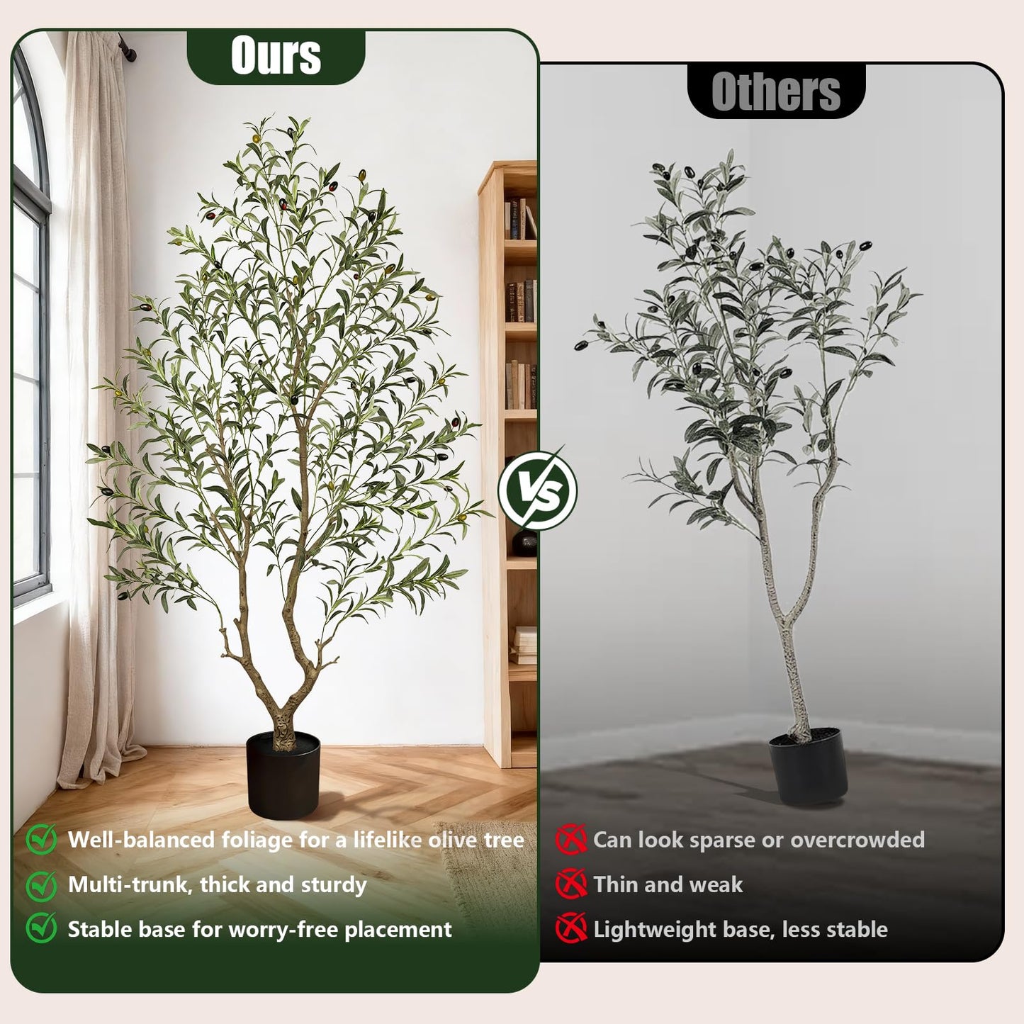 Olive Trees Artificial Indoor 6FT Tall, Faux Olive Tree with Black Basic Planter, Lifelike Fake Olive Plant Decorative, Silk Leaves and Premium Plastic Trunk for Home Living Room Office Decor