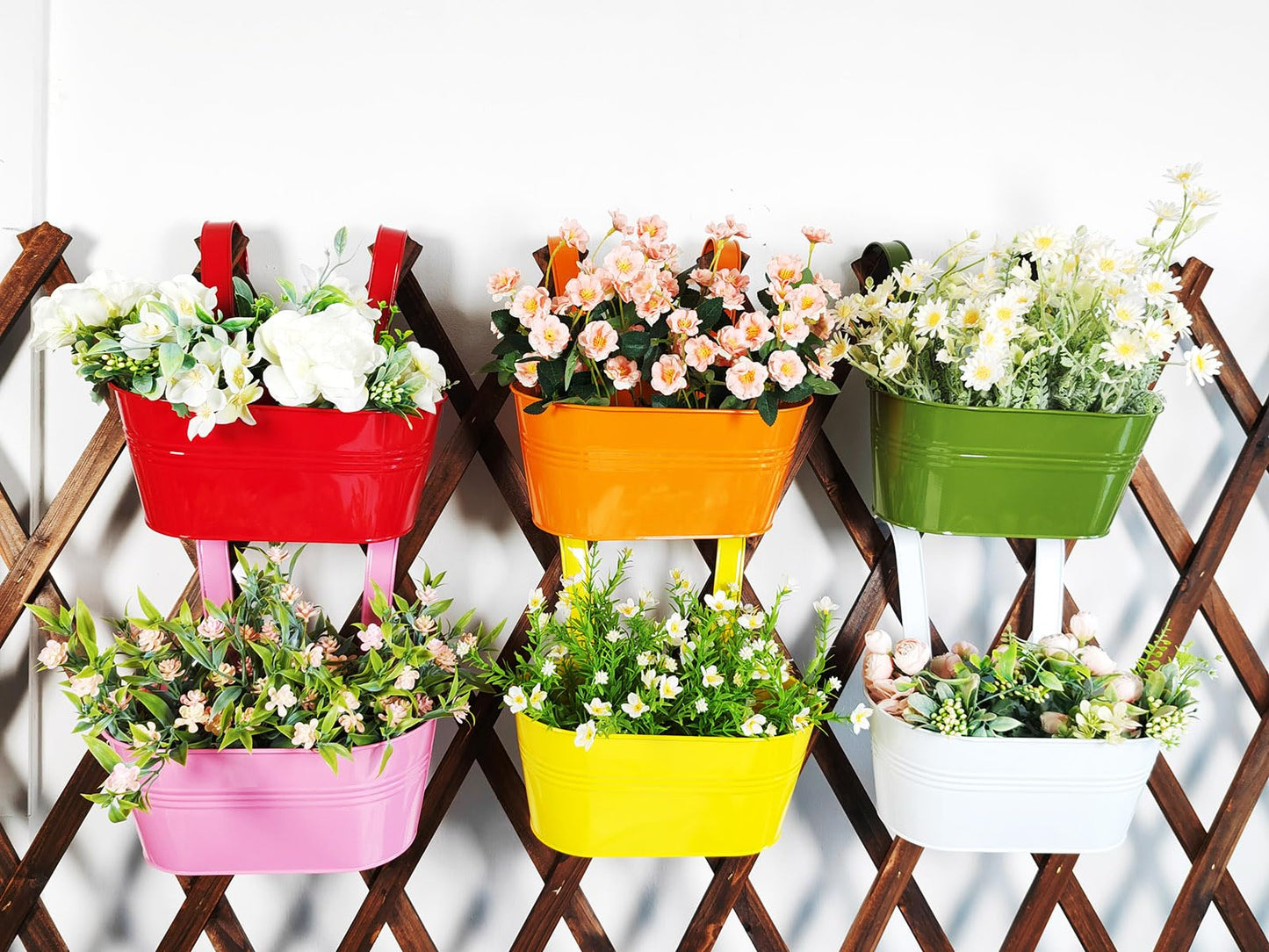 Joyfernal 6 Pcs Railing Planter, 10" Metal Hanging Flower Pots for Outdoor Balcony Rails, Fence Pot Hanging Plant Holders with Detachable Hooks for Garden Patio Yard Decor (9.8", Pack of 6)