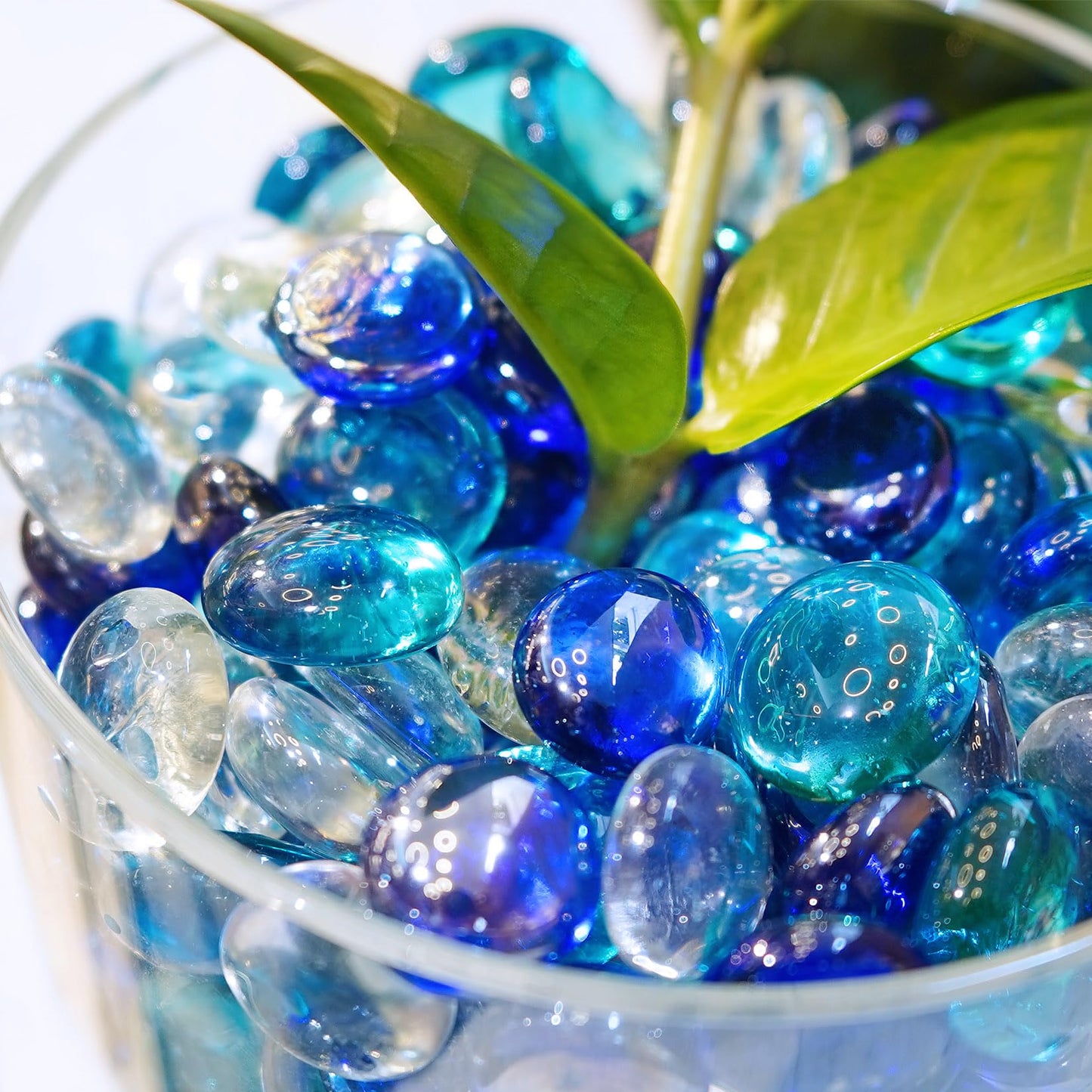 RUOJAS 5LB Blue Mix Flat Glass Marbles for Vases, Mancala Stones Gemstone Beads Vase Filler Decorative Glass Pebbles for Fish Tank, DIY Crafts, Aquarium Decor Rocks