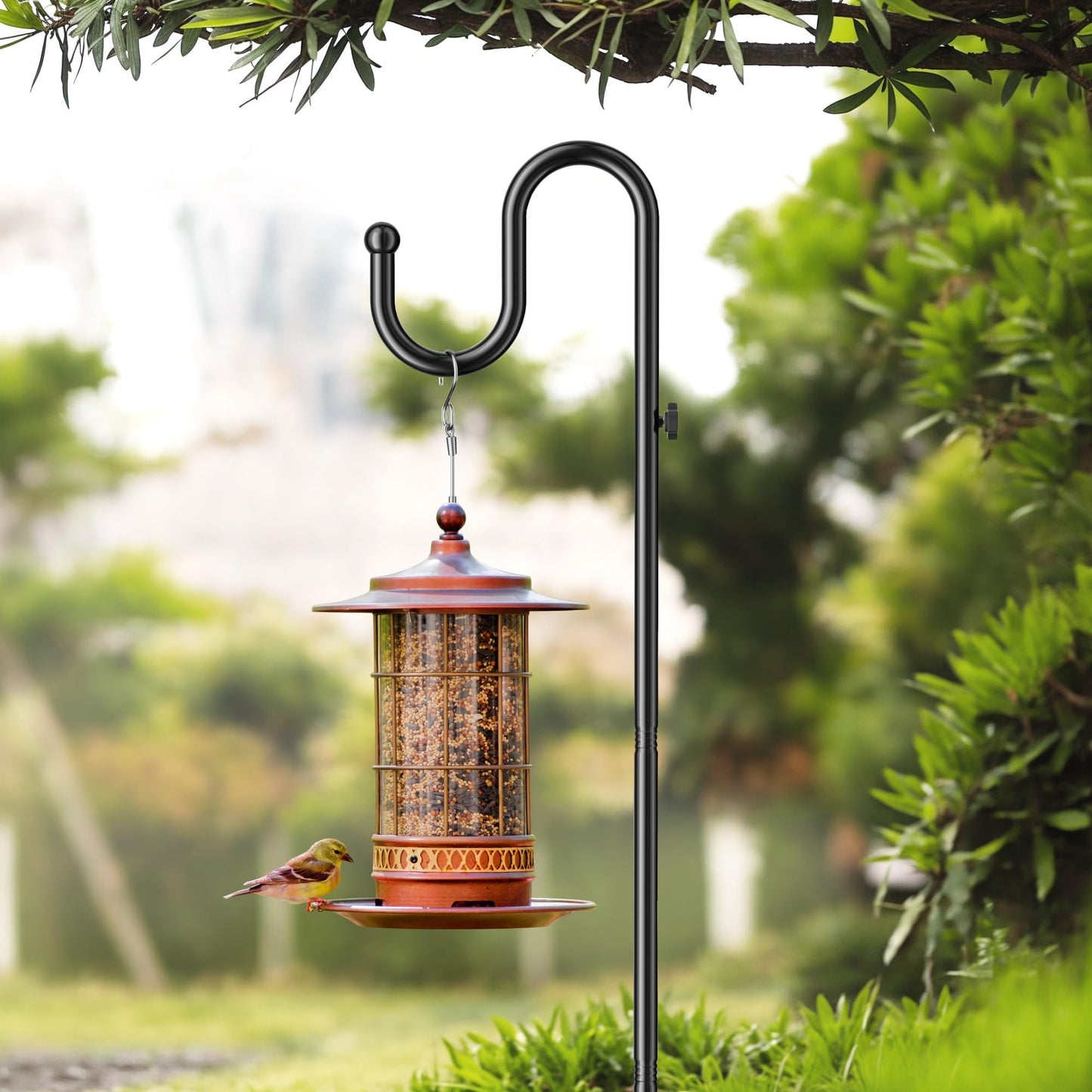 saffruff 74" Shepherds Hook Stand: Hanging Wind Chimes, Bird Feeders, Plants, Lanterns and Wreath, Adjustable Free Standing Pole Holder with Heavy Duty Base for Indoor & Outdoor, Holds Up to 20 LBS