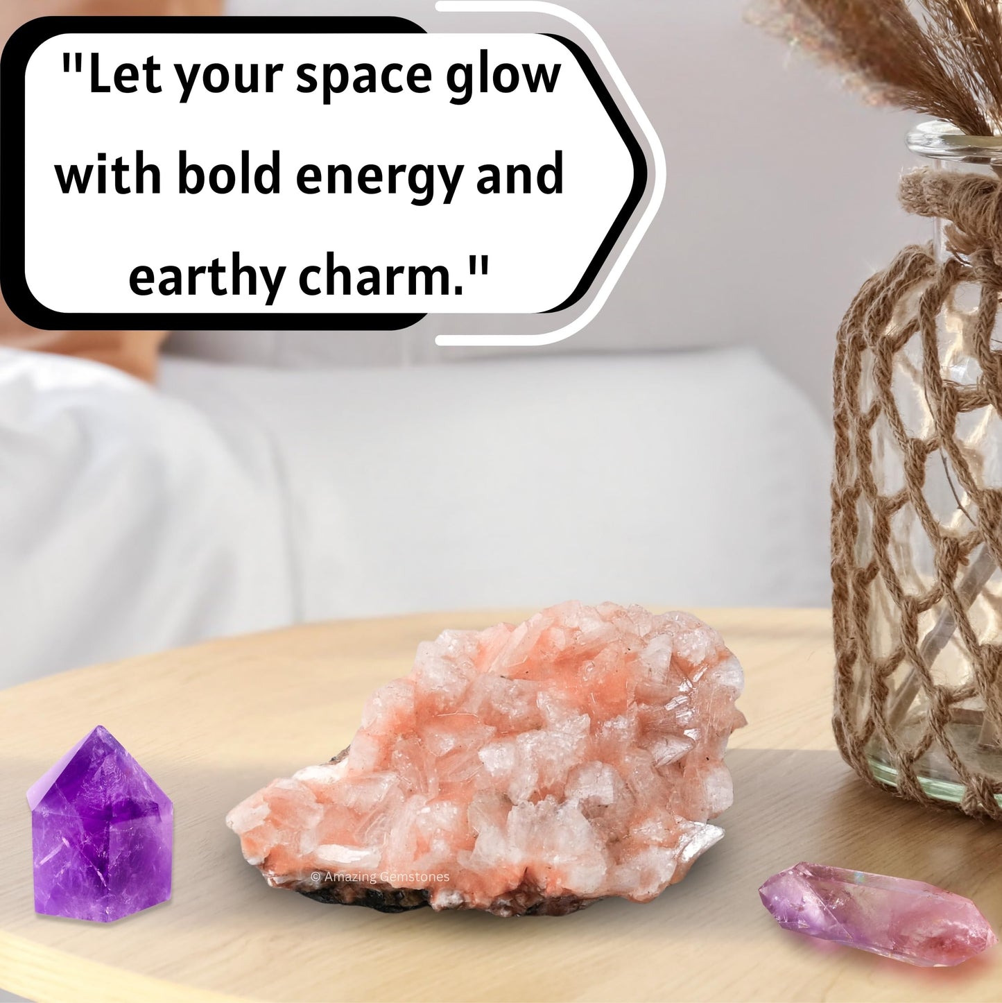 Amazing Gemstone Pink Heulandite Crystals&Healing Stones Mineral Specimen - Premium Semi Precious Gem Stones for Spiritual Growth - Healing Crystals Geodes Clusters for Meditation,Chakra Balance