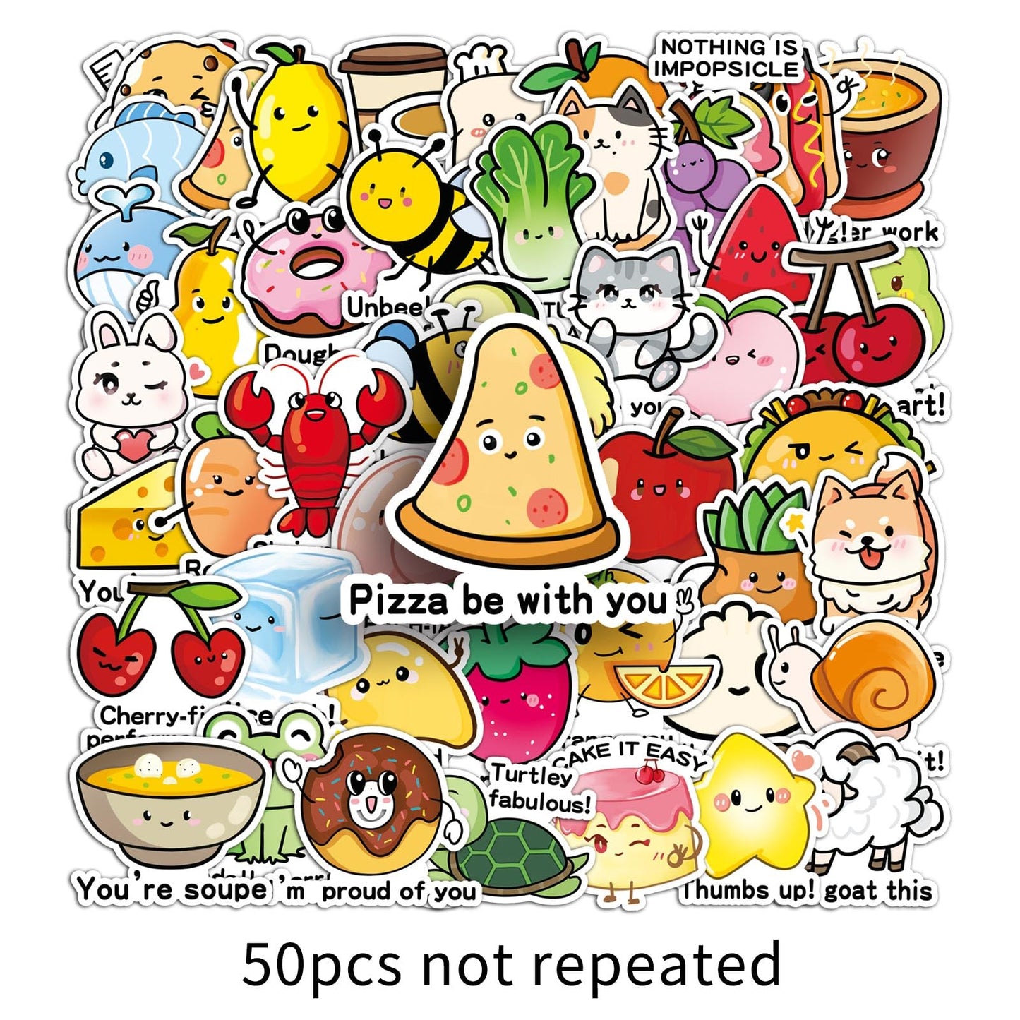 100PCS Food Pun Positive Affirmation Stickers, Funny Blessing Quotes, Vinyl Motivational Reward Decals, Kawaii Fruit Stickers for Small Business, Classroom Teachers, Water Bottles, Laptops, Scrapbooks