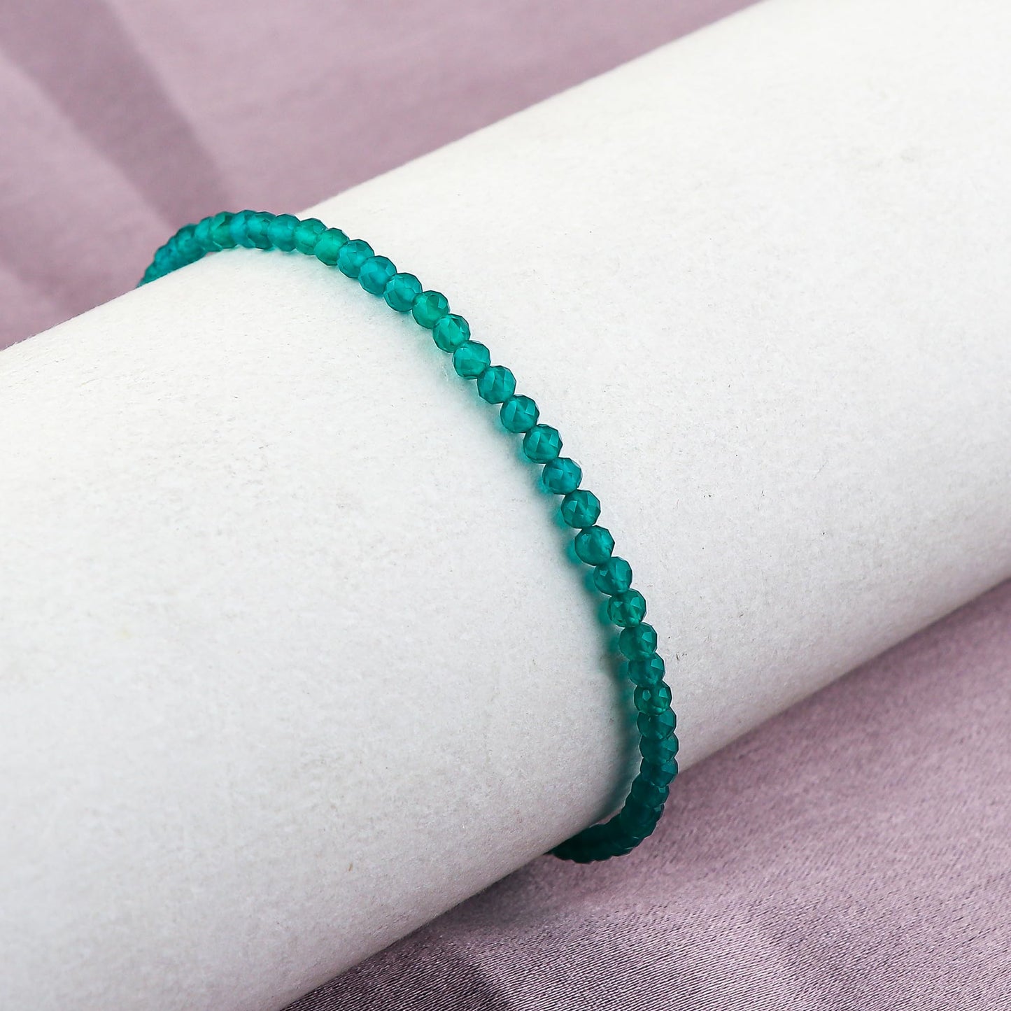 GEMSYMPHONY Natural Green Jade Beads Bracelet Birthstone Gemstone Jewelry, 3-3.5 mm Faceted Beads, Hypoallergenic 8 Inch Silver Plated Handmade Crystal Dainty Bracelets For Women (Green Jade)