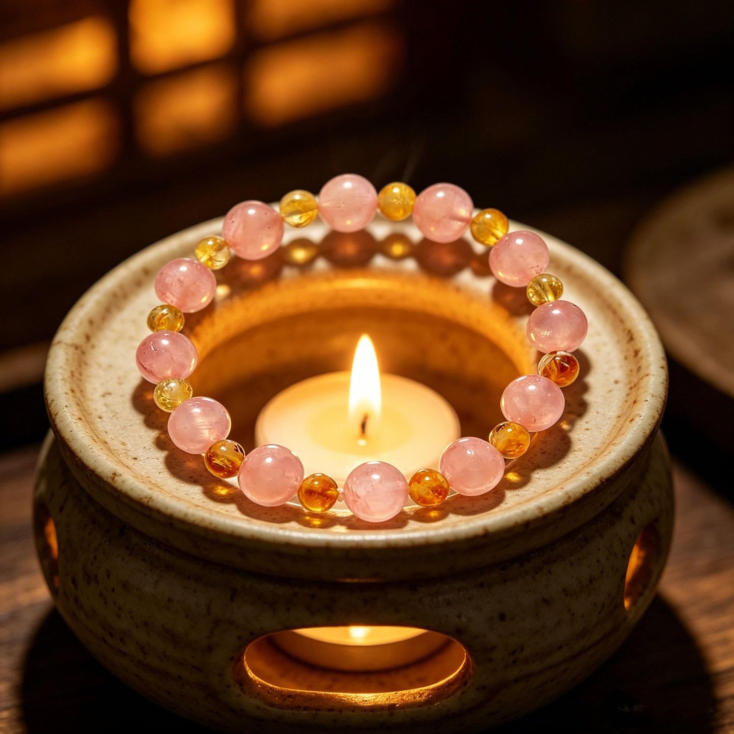 10mm pink crystal paired with 6mm yellow crystal bracelet for peach blossom prosperity and financial luck, natural crystal bracelet for women