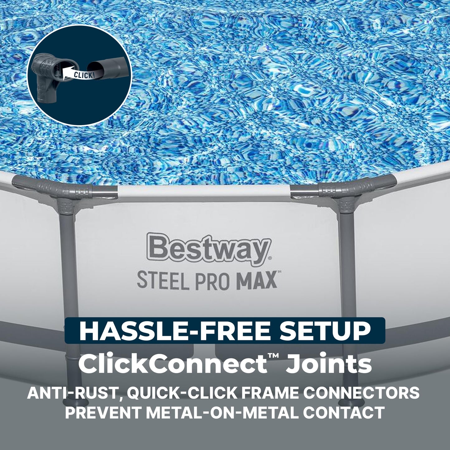 Bestway Steel Pro MAX 14' x 33" Round Above Ground Swimming Pool Set, 530 GPH Filter Pump, Tritech Puncture Resistant Liner, ClickConnect Steel Frame, Gray