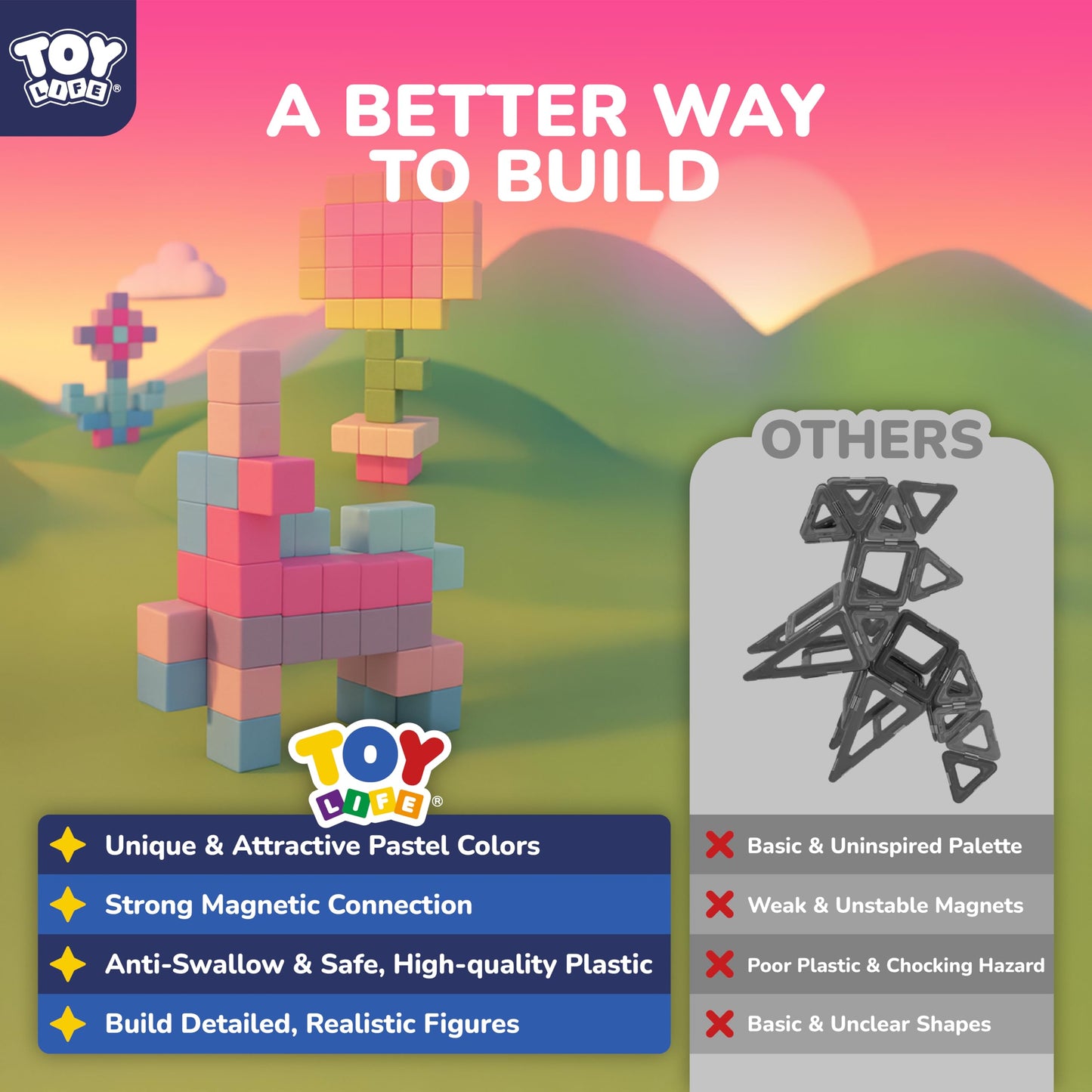 TOY Life 48 Pcs Magnetic Blocks Ages 3-5, Magnetic Building Blocks for Toddlers, Magnetics Blocks for Kids Ages 4-8 Girls & Boys, Learning Building Toys for Age 3 4 5 6 7 8-12
