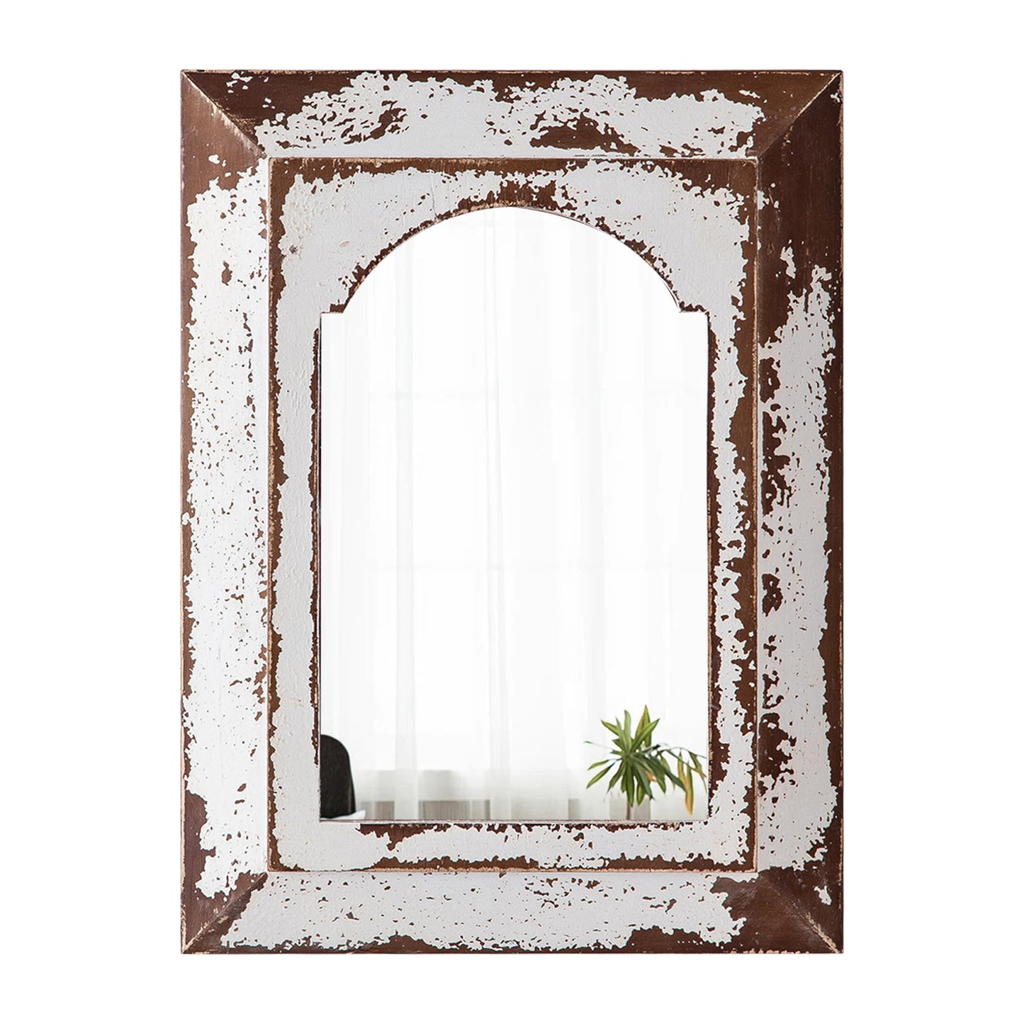 Sintosin Farmhouse Small Arched Mirrors for Wall Decor Living Room 16 X 12 Inch, Hanging Distressed Rectangular Carved Wood Frame Entryway Mirror, Handmade Antique Bathroom Mirrors for Over Sink