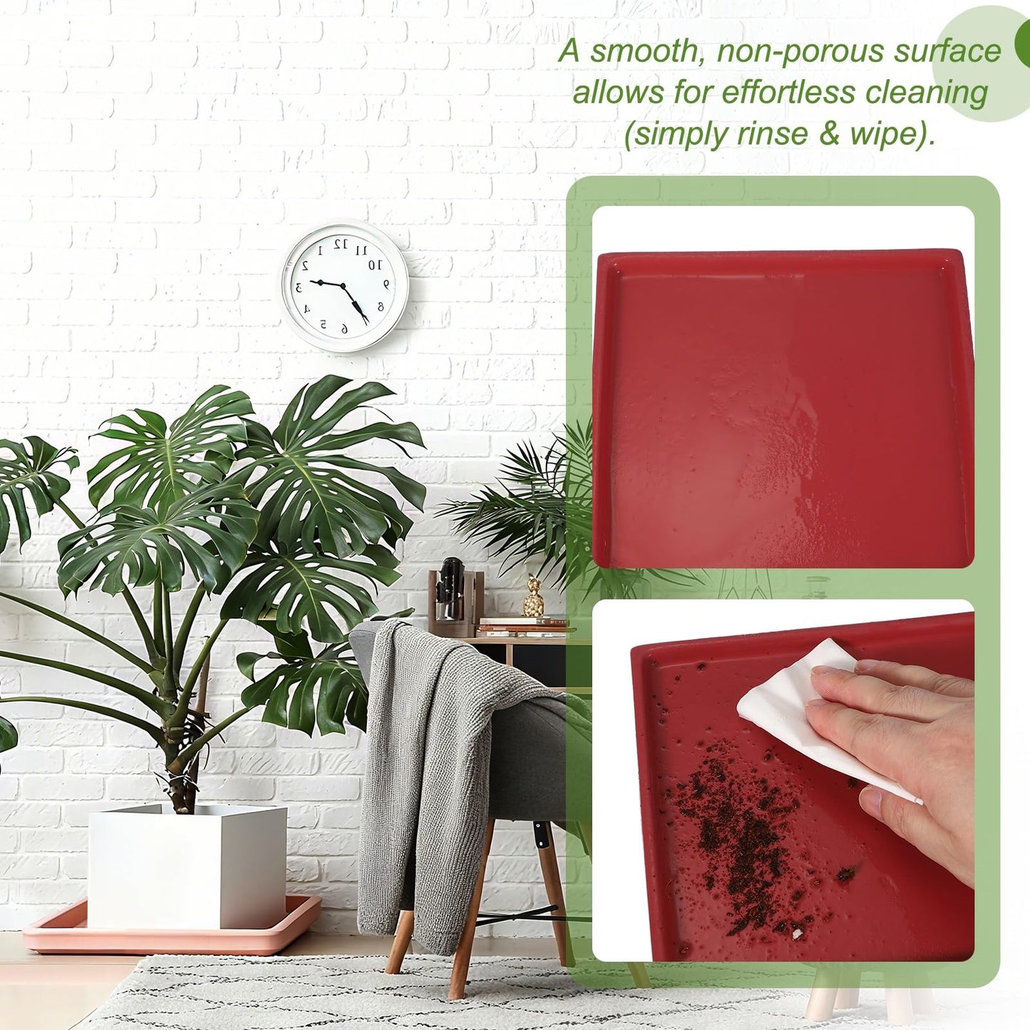 YELARXI 7.5 Inch Ceramic Plant Saucers, Square Flower Planter Water Trays Ceramic Plant Saucer Pot Tray -Fitting for (Outdoor/Indoors/Garden/Planting/Water/Flower/Coffee) Dark Gray