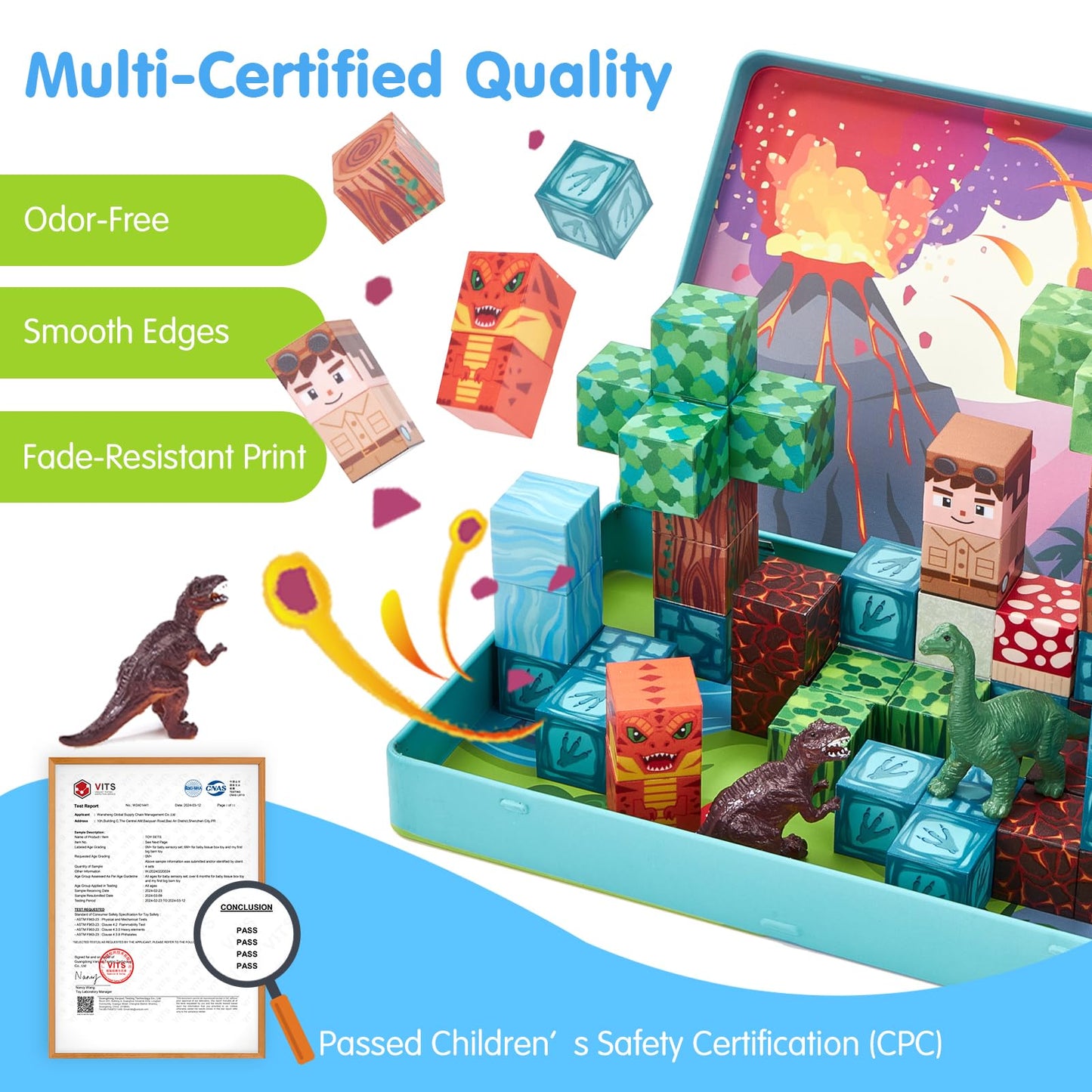 hahaland Mini Magnetic Blocks Travel Set with Magnetic Case - 52 PCS Magnet Building Cubes Dinosaur Toys for Kids 3-5 Toddler Travel Toys Airplane Essentials, Stem Toys 4 Year Old Boys 3 Year Old Gift