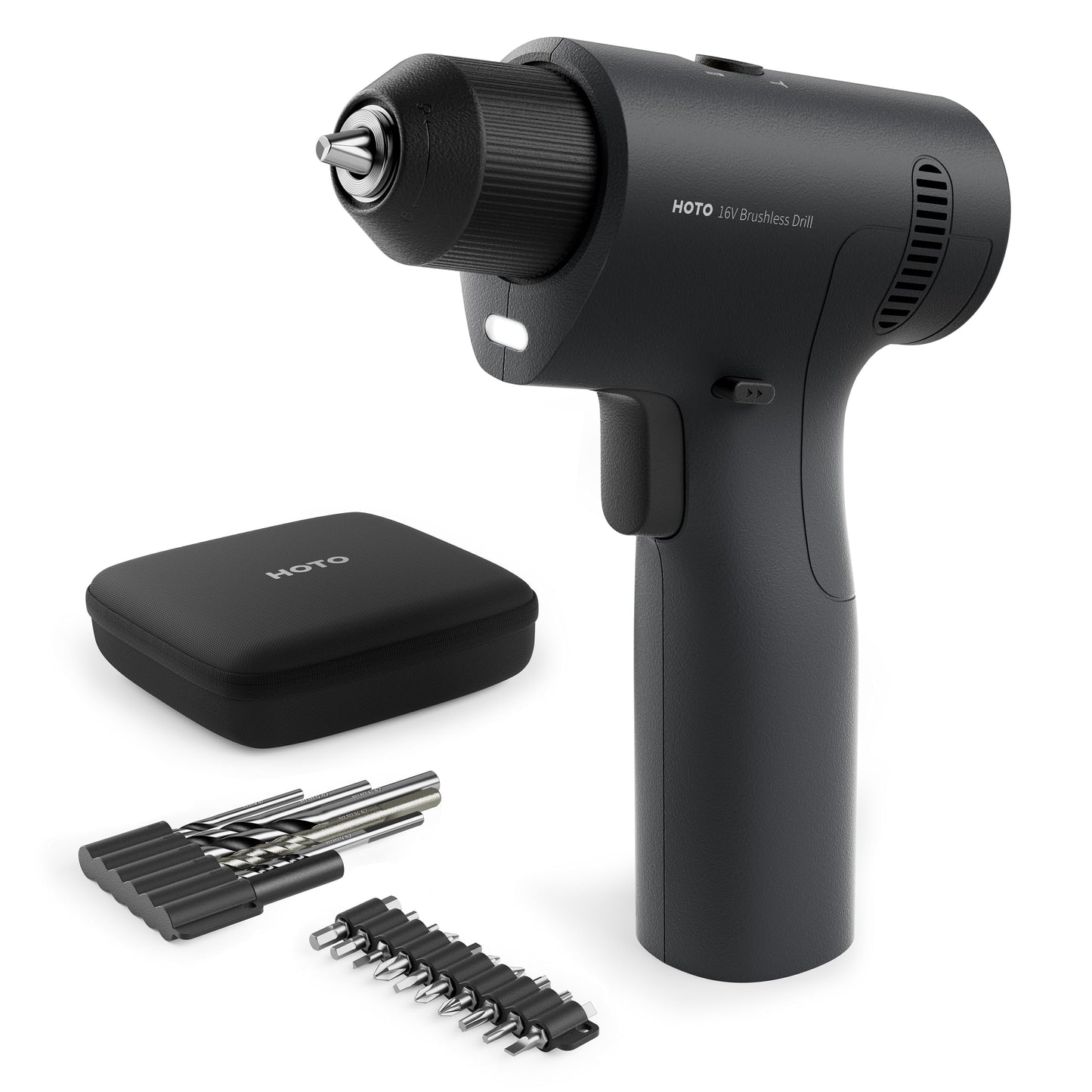 HOTO 16V Brushless Power Drill, 50 N·m High Torque with Smart Display, Auto Mode and LED Light, 10 Bits, 5 Drill Bits, 3/8” Keyless Chuck, Two Working Modes, Perfect for Home Repairs and Projects