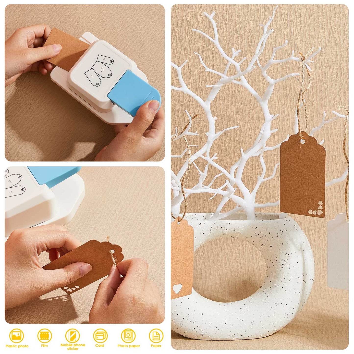 Lewtemi 3 in 1 Craft Tag Punch Gift Paper Small Hole Punch for Tag Scrapbooking Supplies 1.5/2/ 2.5 Inches Craft Puncher with Rope for Paper Crafting Scrapbooking Cards DIY Arts(Round Style)