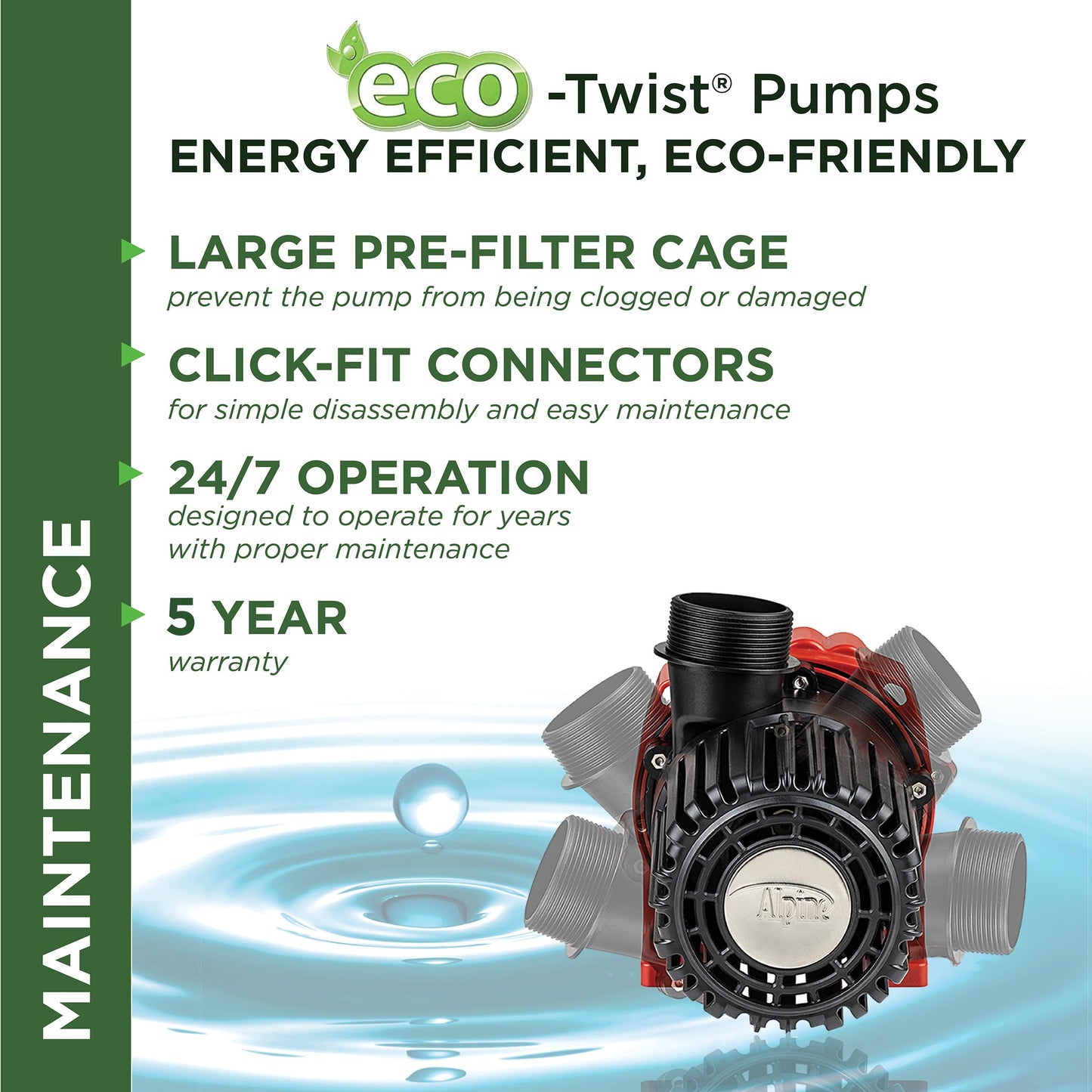 Alpine Corporation Eco-Twist Energy-Saving 5300GPH Pond Pump with Controller and 33-ft. Cord