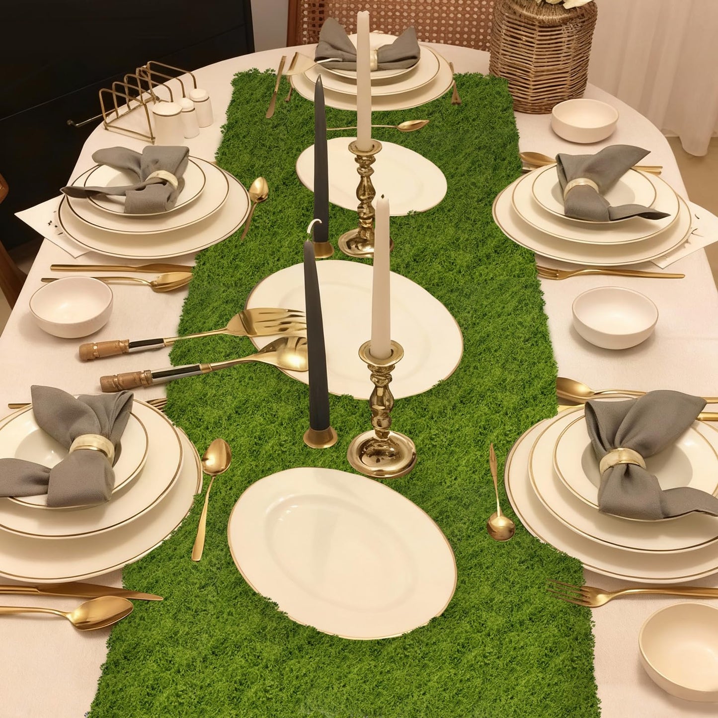FAICOIA 2 Pcs Fake Moss Rug 39" x 39" Mossy Table Runner Green Artificial Moss Mat for Crafts Decorating Faux Moss Grass for Plants Indoor Planters Fairy Garden DIY Centerpieces Wedding 100 x 100cm
