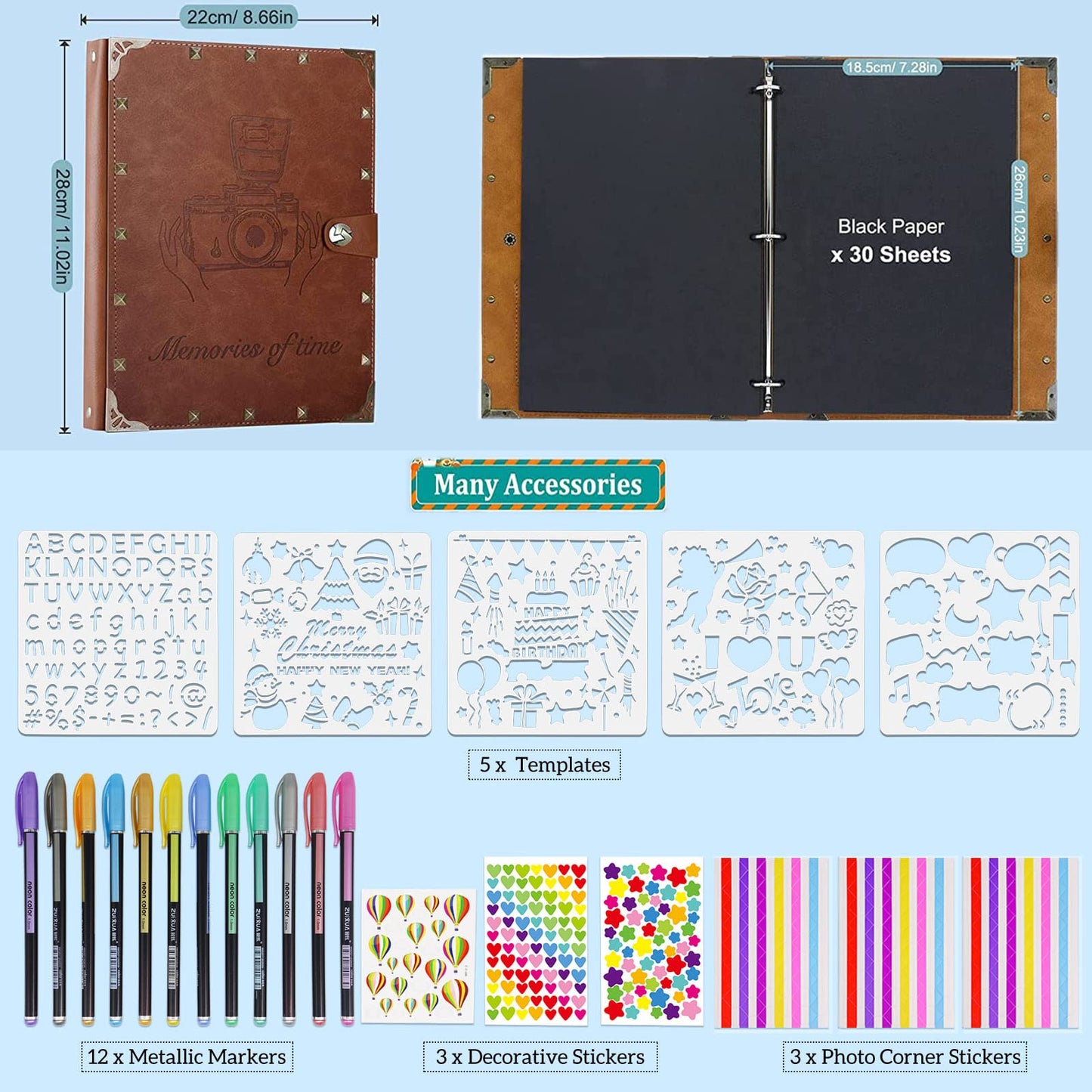 ZEEYUAN DIY Scrapbook Photo Album 60 Pages Leather Memory Photo Book 8.5x11 inch,Vintage Travelling Scrapbook Family Scrap Book Scrapbooking Supplies Kits for Couples