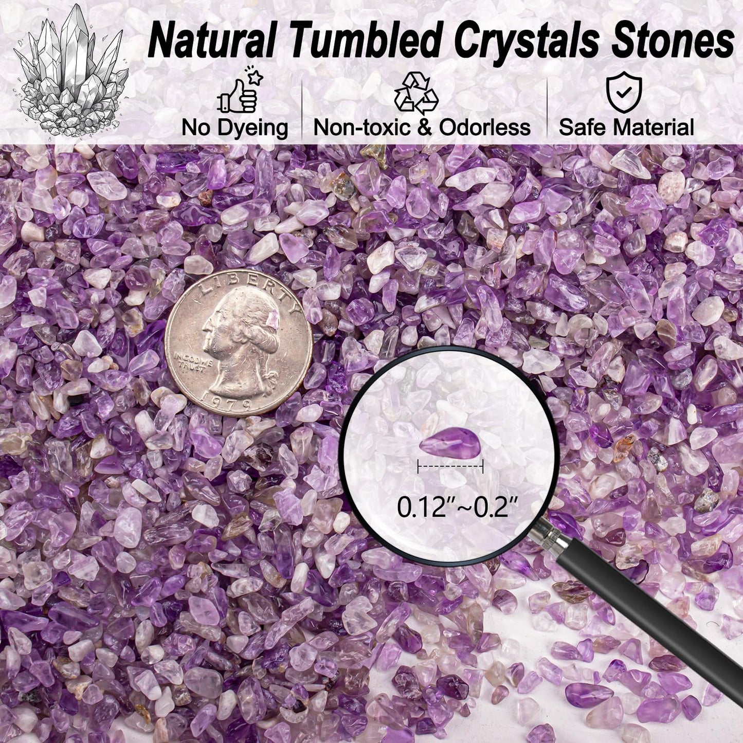 EZEELAI 0.5 Lb/230g Amethyst Crystal Chips Bulk Tumbled Crushed Stones 3-5mm, Natural Crushed Crystal Quartz Healing Stones Rocks for Vases Filler, Aquarium Gravel Rocks, Succulent Plants Decor
