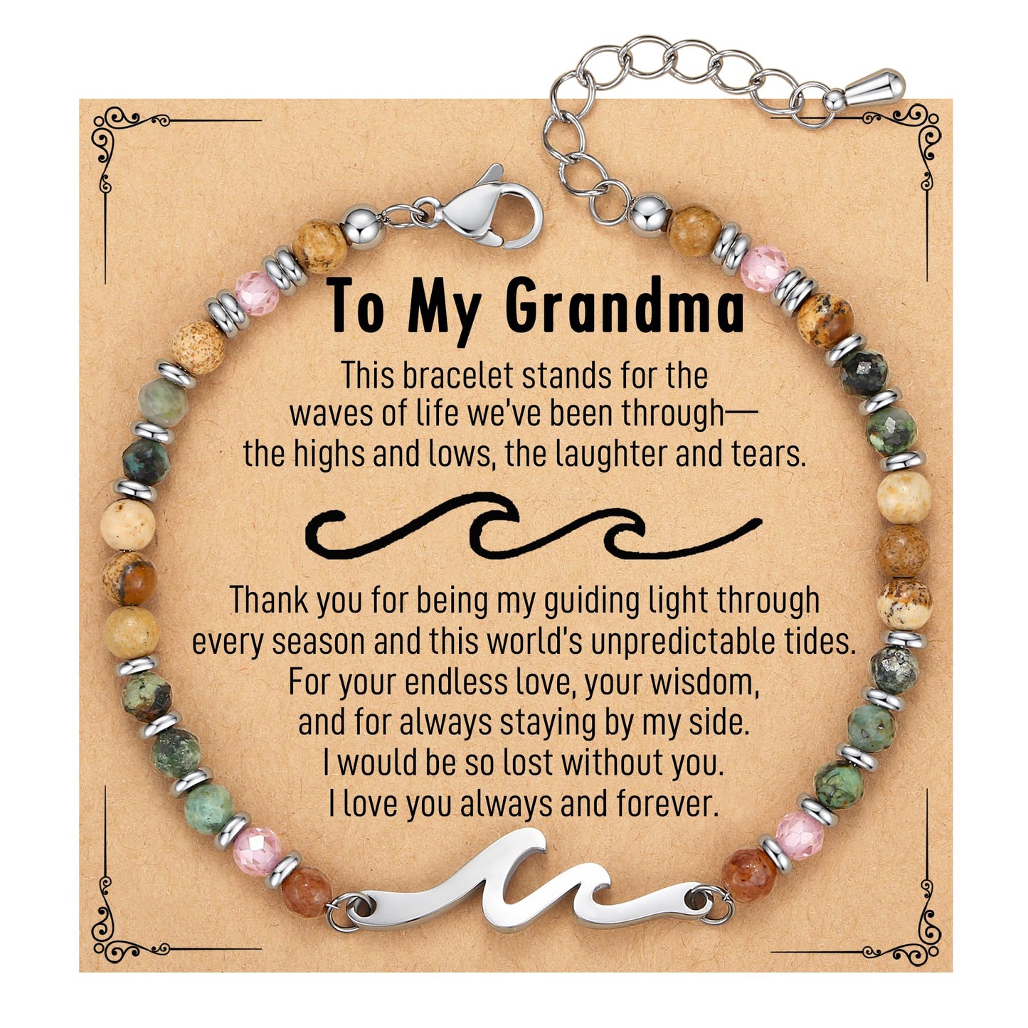 TONY & SANDY Grandma Bracelet, Grandma Birthday Gifts from Granddaughter, Grandmother Wave Bracelet for Women, Unique Mother’s Day Gifts for Grandmother Valentines Day Gift for Her