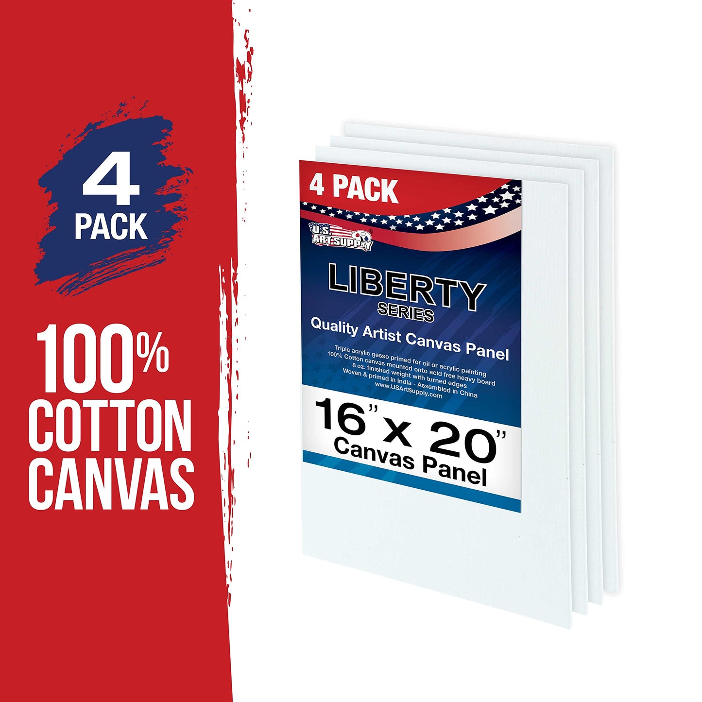 U.S. Art Supply 16 X 20 Inch Art Canvas Board Panels 4 Pack - 8 Ounce Heavyweight Cotton Acid Free Canvases for Painting Acrylics and Watercolor (1 Case of 4 Single Canvas Painting Panels)