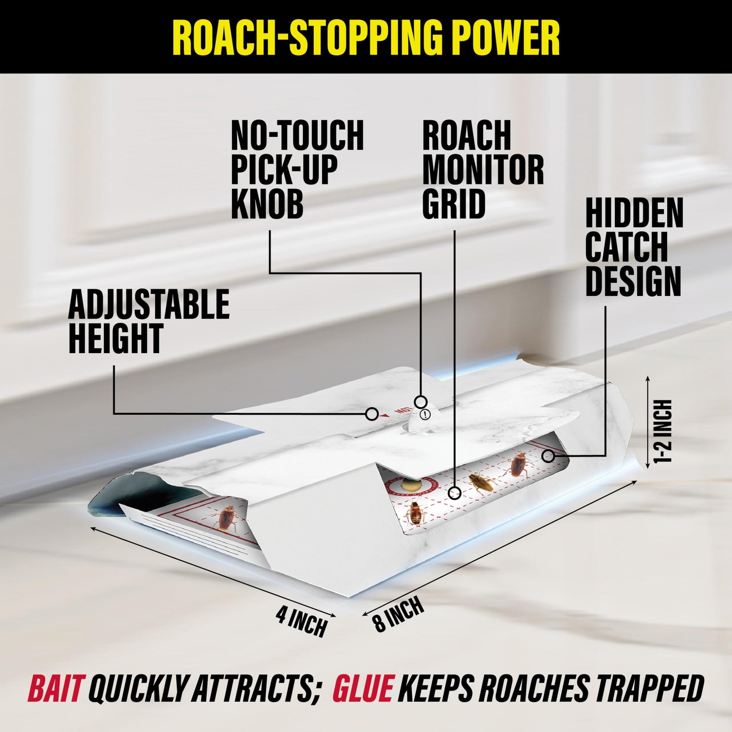 Catchmaster Cockroach Trap with Powerful Food-Based Bait – Glue Traps (10-Pk) Roach Killer for House – Kitchen, Bathroom & Garage, Indoor Pest Control and Bug Catcher Solution