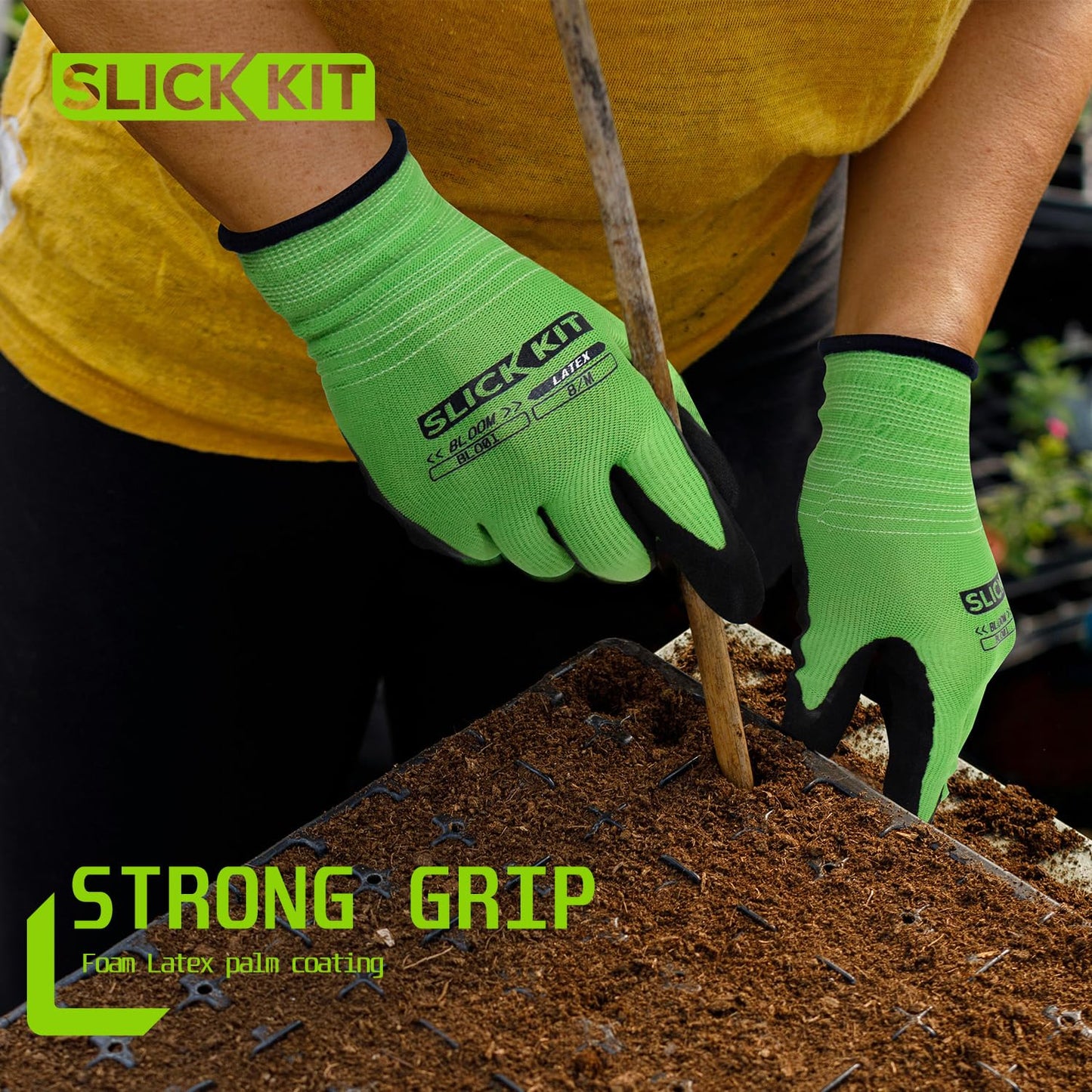SLICK KIT 6 Pairs Gardening Gloves for Women & Men, Water & Soil Resistant Natural Rubber Grip, Breathable Liner – Green Garden Gloves for Yard Work, White for DIY Household, Medium