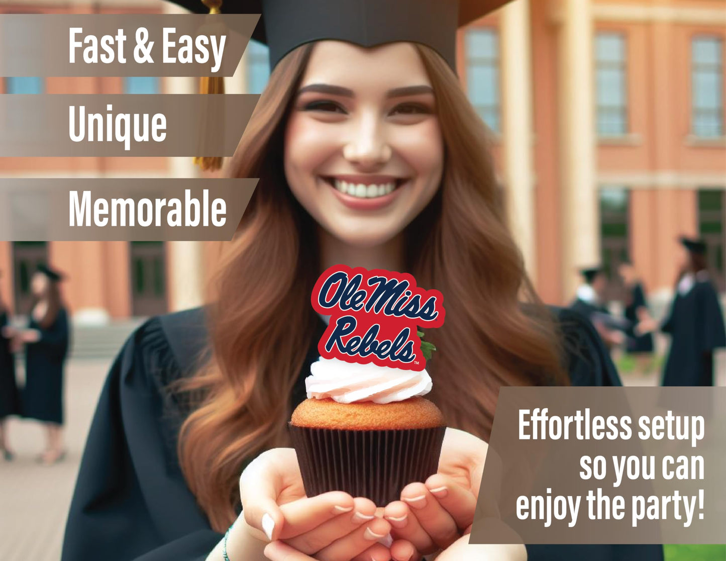 Ole Miss Party Supplies for Football, Birthday Gift, Graduation Party Banner and Cake Toppers (42 Pieces) (Ole Miss Rebels)