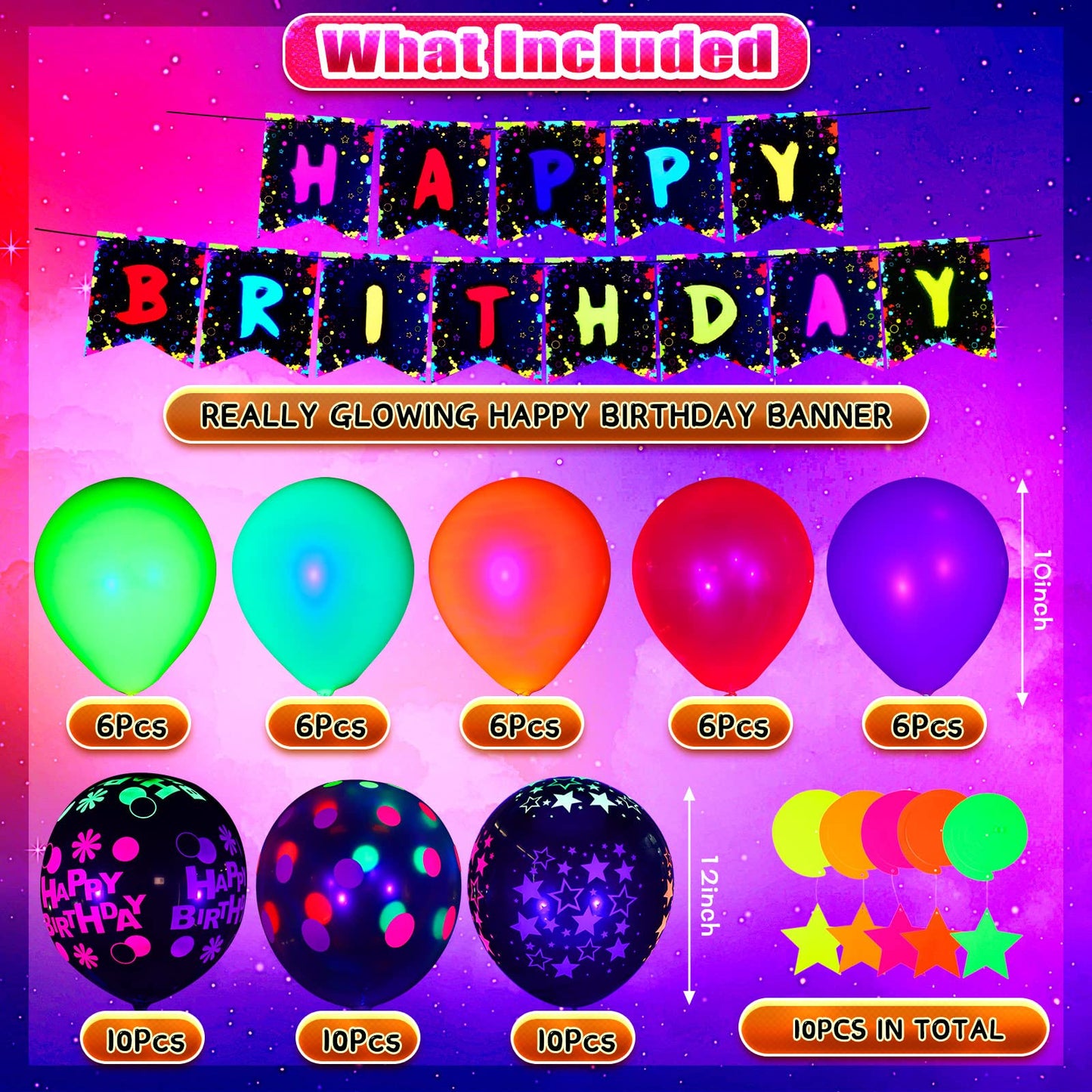 Jetec 71 Pcs Neon Birthday Party Supplies Decorations Include Clear Glow in The Dark Balloons, UV Neon Balloons, Star Hanging Swirls, Rave Theme Birthday Decor Banner Accessories Supplies