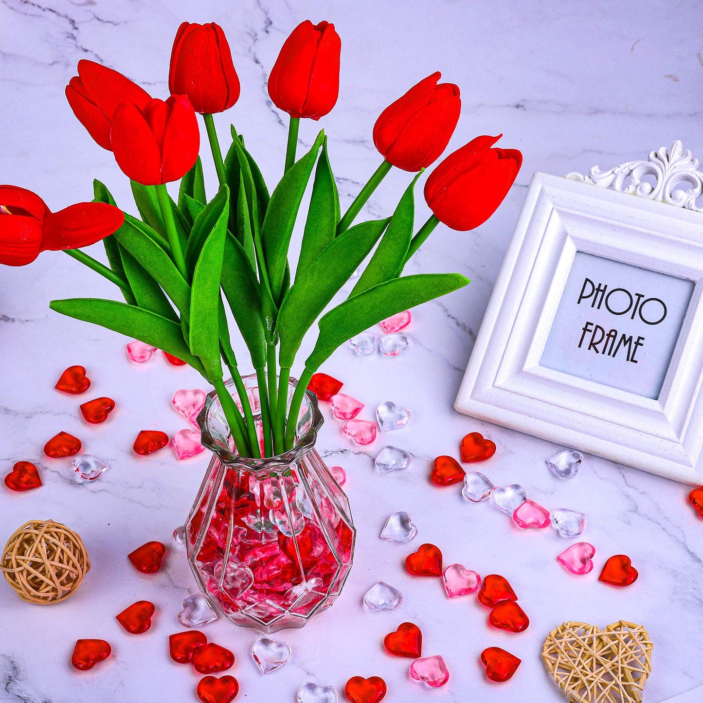 URATOT 240 Pieces Red White Pink Acrylic Heart Gems 1 LB Valentine's Day Decoration Party Table Scatter Decorations with Round Box for Vase Fillers, Valentine's Day, Wedding and Home Decorations