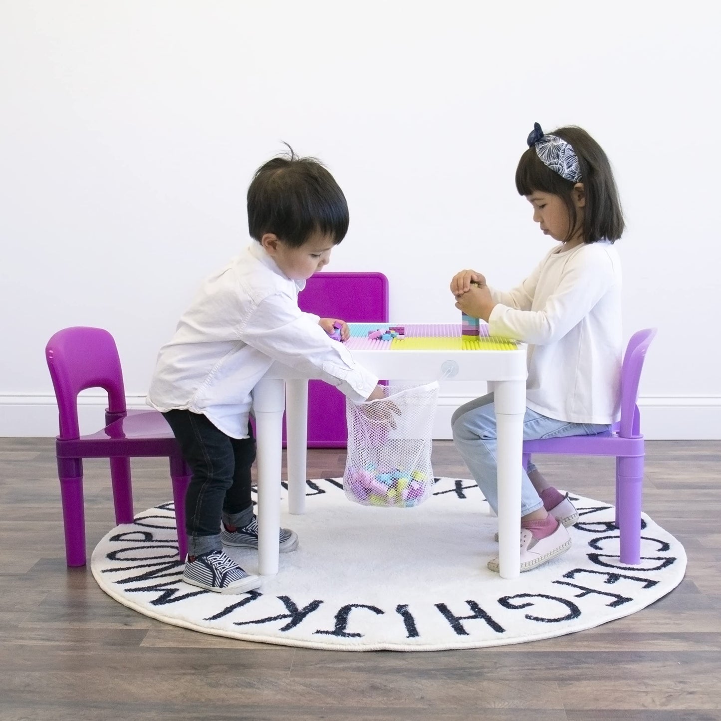 Humble Crew Kids Activity Table and 2 Chairs Set, Pink/Purple/White - 2-in-1 Toddler Play Table Building Blocks Compatible - Premium Children’s Table and Chair Set for Arts, Crafts, Reading and More