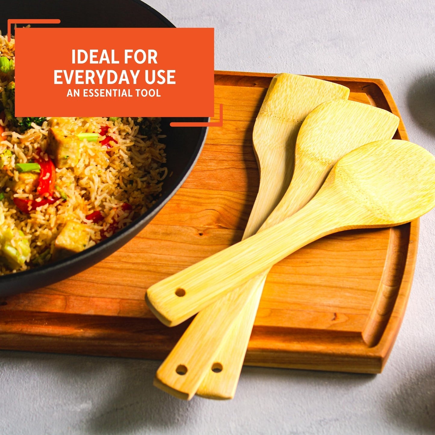 IMUSA USA Cookware Spoon Set 3-Piece, Bamboo