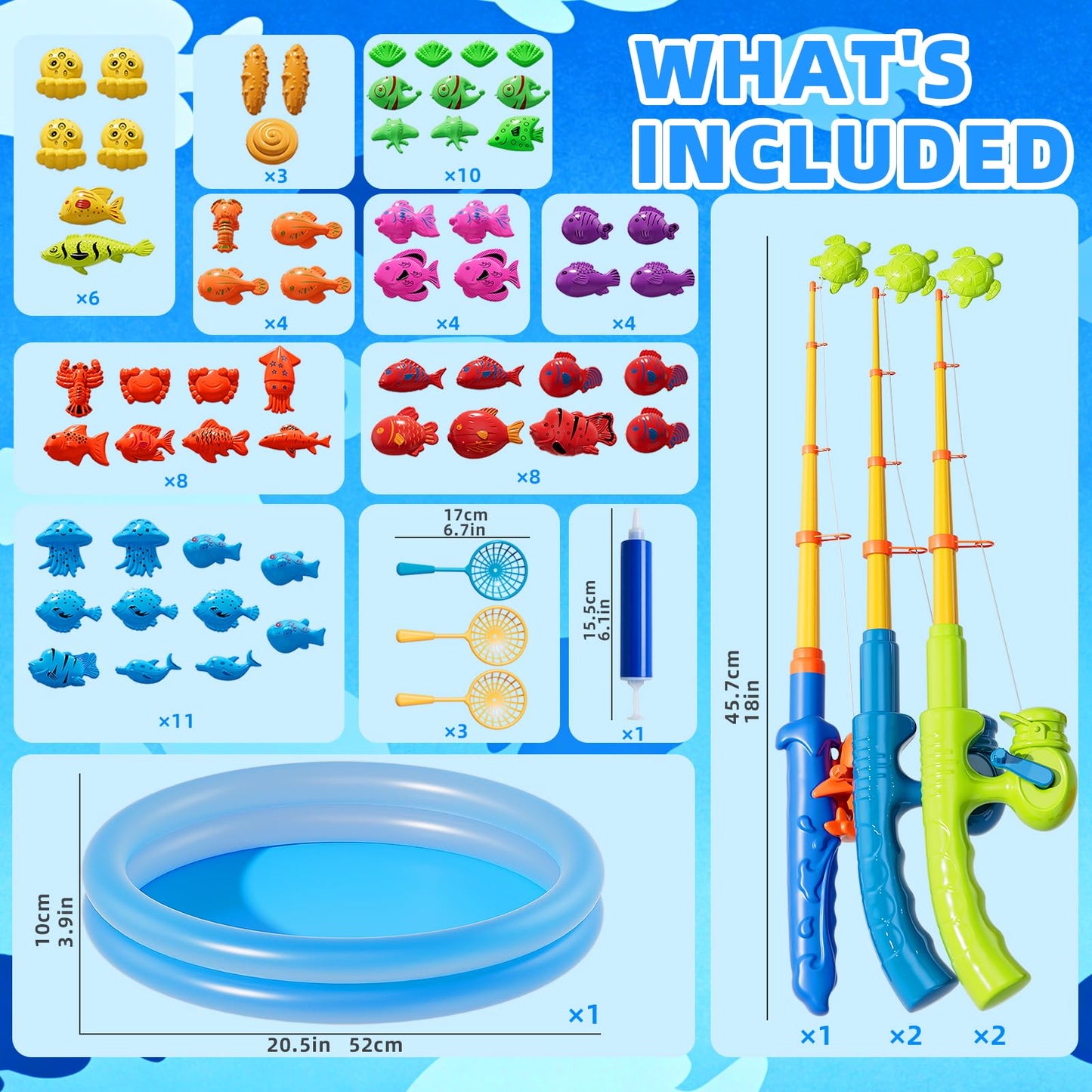 BLmukce Magnetic Fishing Game Toys with Inflatable Pool for Toddlers 1-3 3-5, Kids Bathtub Pool Water Table Toys, Birthday for 2 3 4 5 6 Year Old Boys Girls
