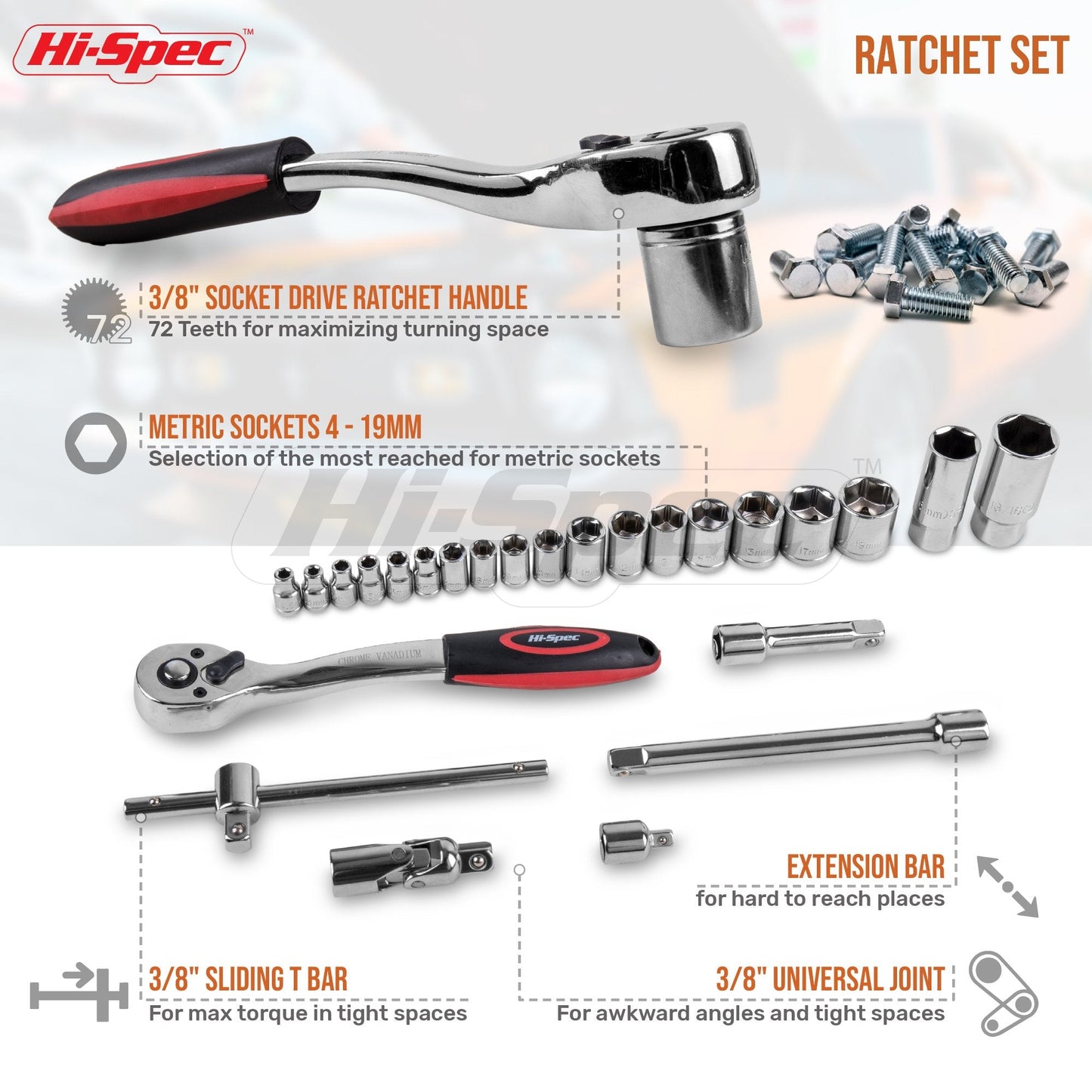 Hi-Spec 67Pc Metric Auto Mechanic Tool Set, Motorcycle & Car Tool Kit, Auto Repair with Pliers, Screwdriver Set, Socket Kit & Tool Box Storage Case for Cars, Trucks, Boats RVs & Jeeps