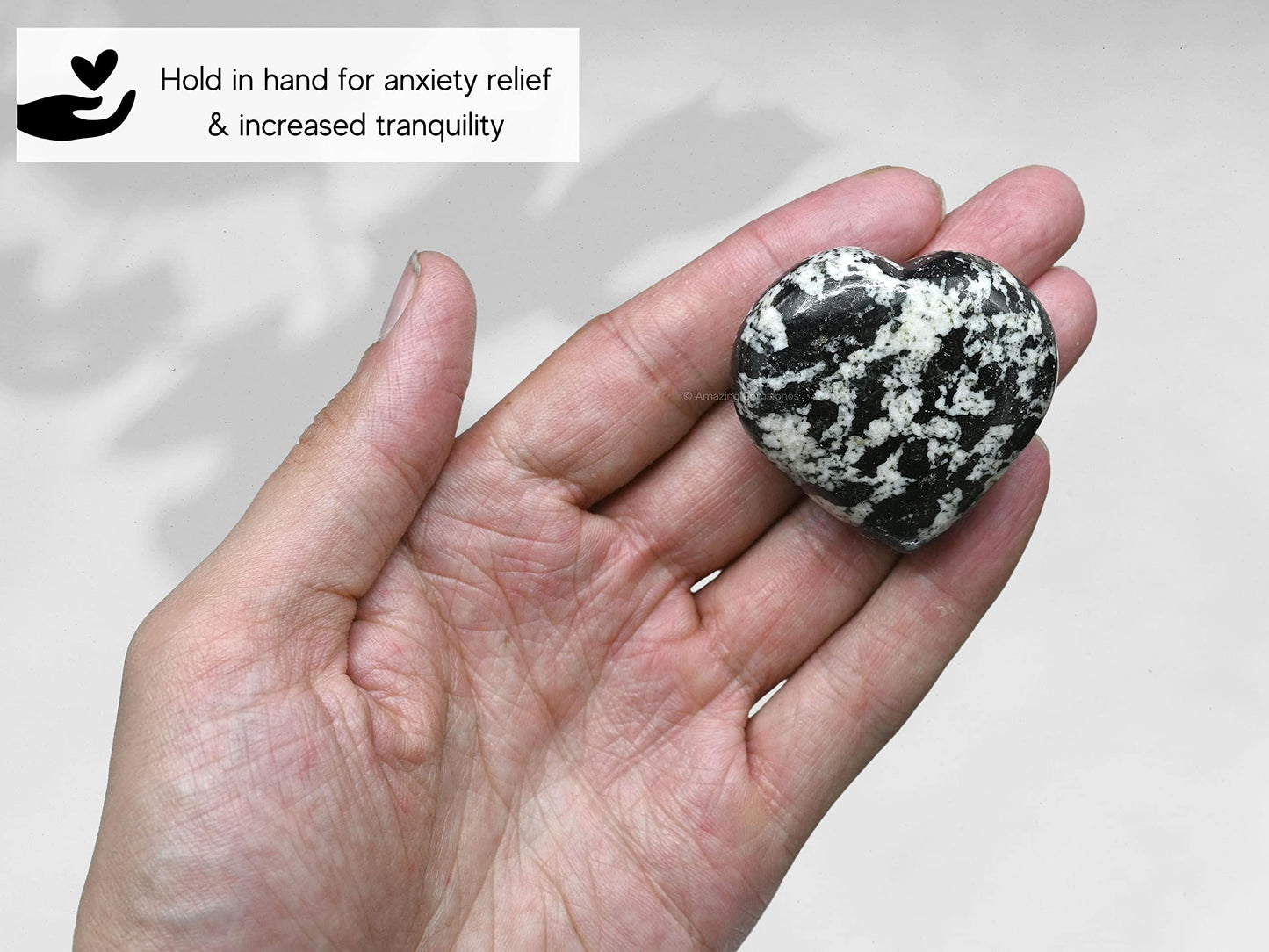 Black & White Tourmaline Crystal Heart Palm Stone - Pocket Massage Worry Stone for Natural Body Chakra Balancing, Reiki Healing and Crystal Grid