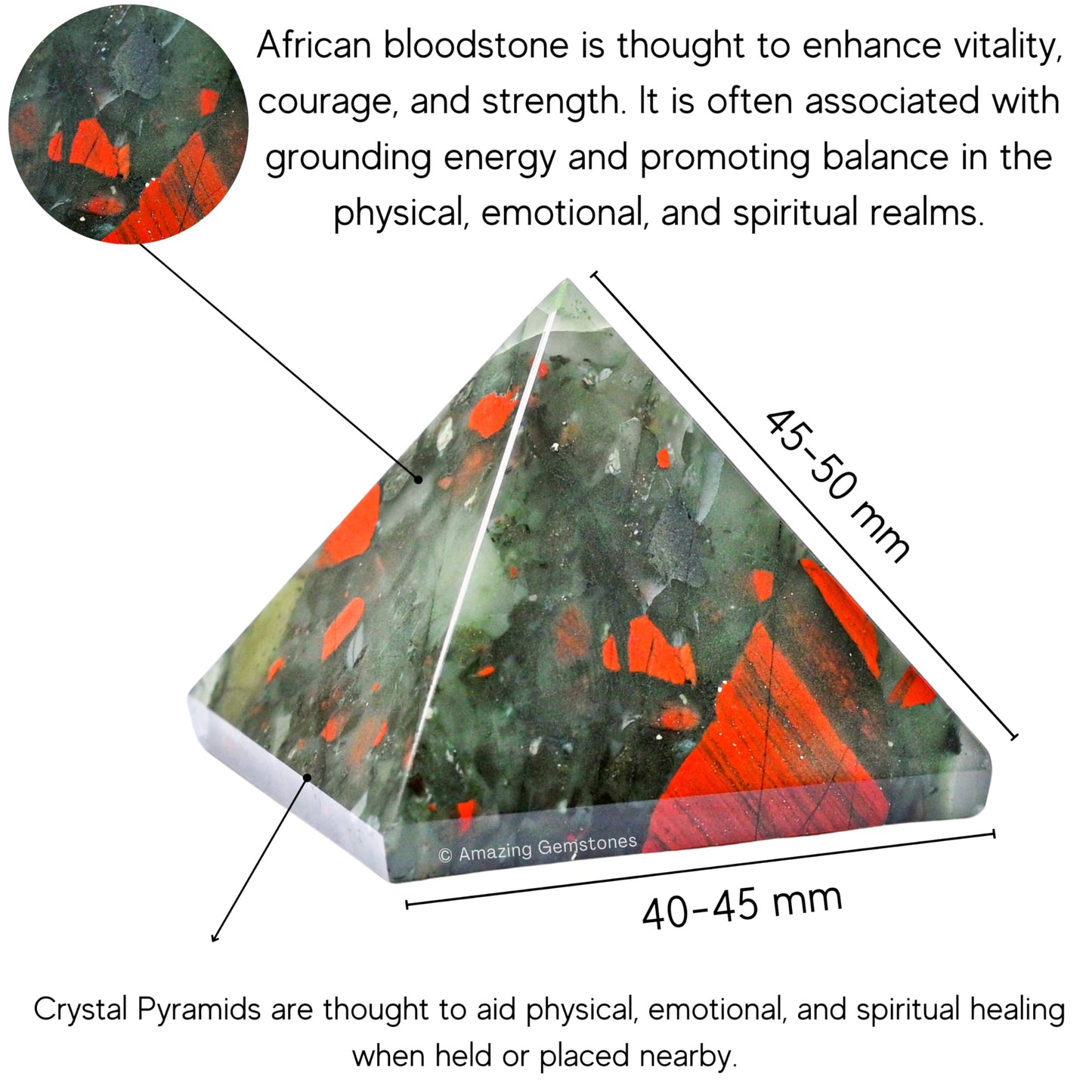 Amazing Gemstone African Bloodstone Pyramid Crystal Healing Stones - 2" Great Pyramid Figurine of Natural Stone Pyramid for Meditation, Reiki, Chakra Balancing and Crystal Pyramids Grid