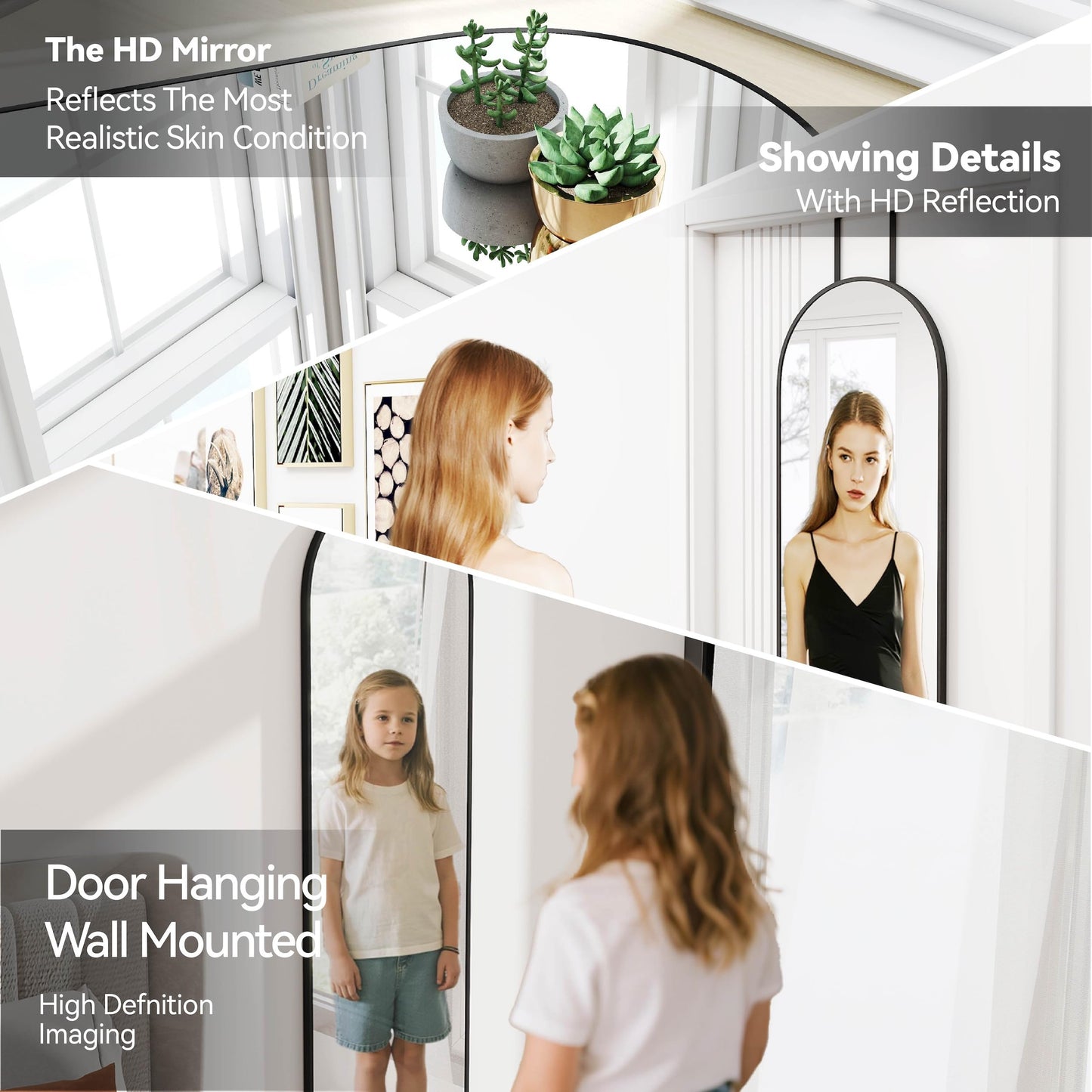 SCWF-GZ 47x14 Mirror Full Length Back Door Hanging or Wall Mounted Aluminum Metal Frame Arch Mirrors for Entryway Bedroom Bathroom Dressing Living Room 47 14 inch Black