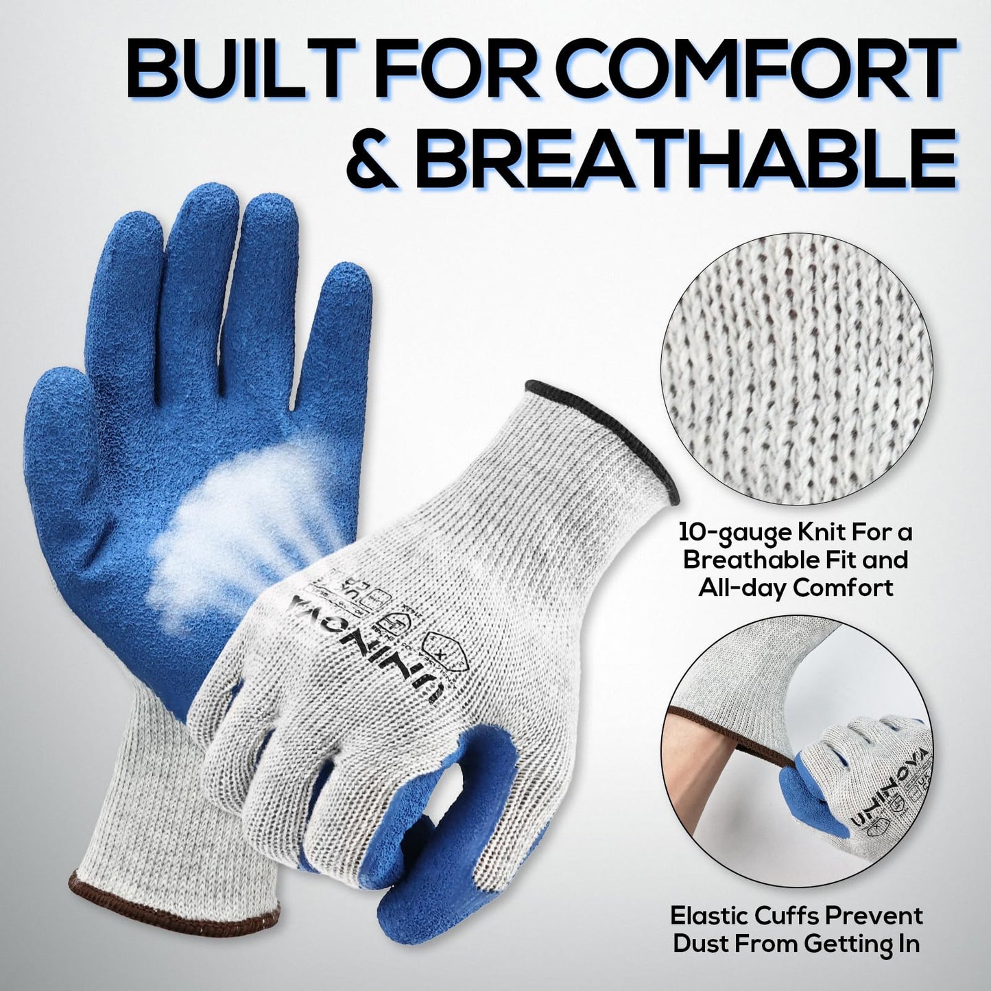 UNINOVA Work Gloves, Crinkle Rubber Latex Palm Coating, Safety Work Gloves with Grip, Non-slip Bulk for Men Women, Construction Warehouse General Handling(X-Large,24Pairs)