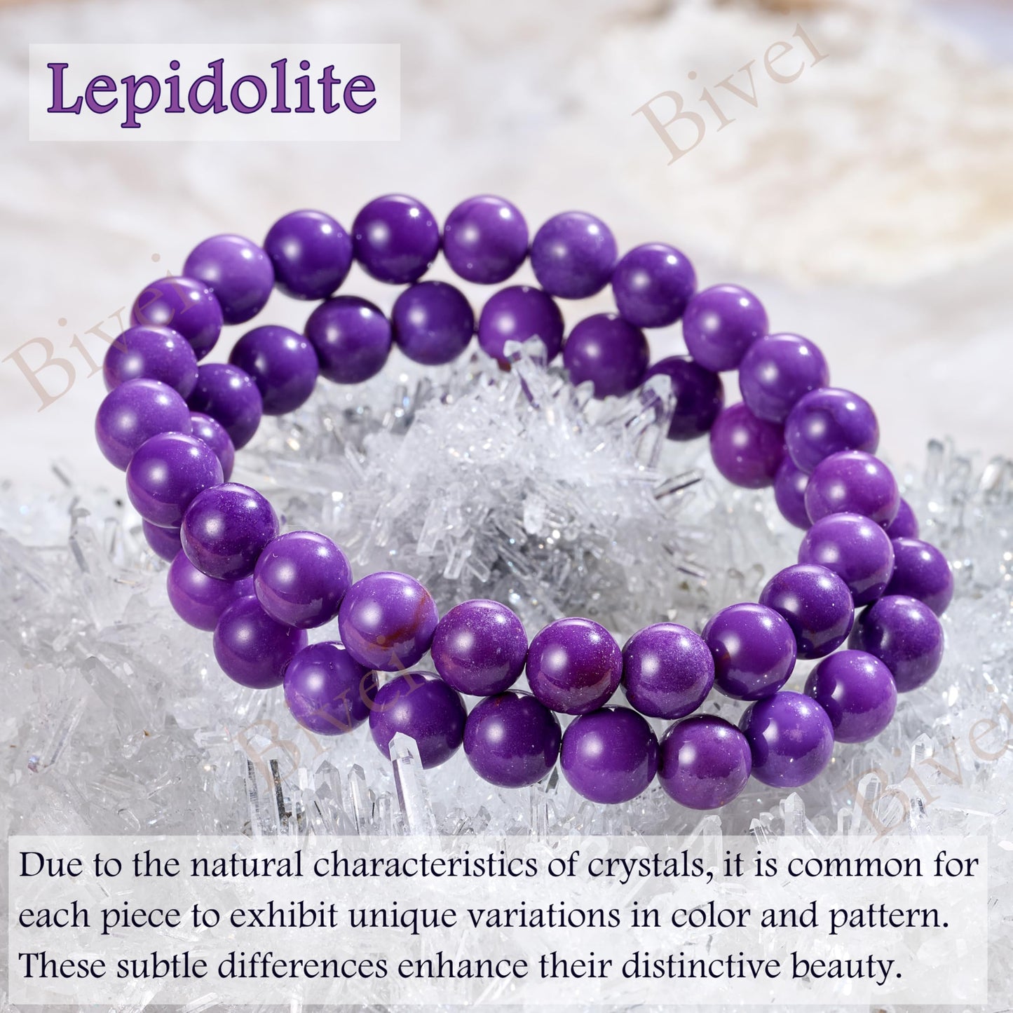 Lepidolite - Calm and Balance - 8mm Beaded Bracelets for Women Handmade Semi Precious Natural Stone Stretch Elastic Jewelry Yoga Protection Gifts