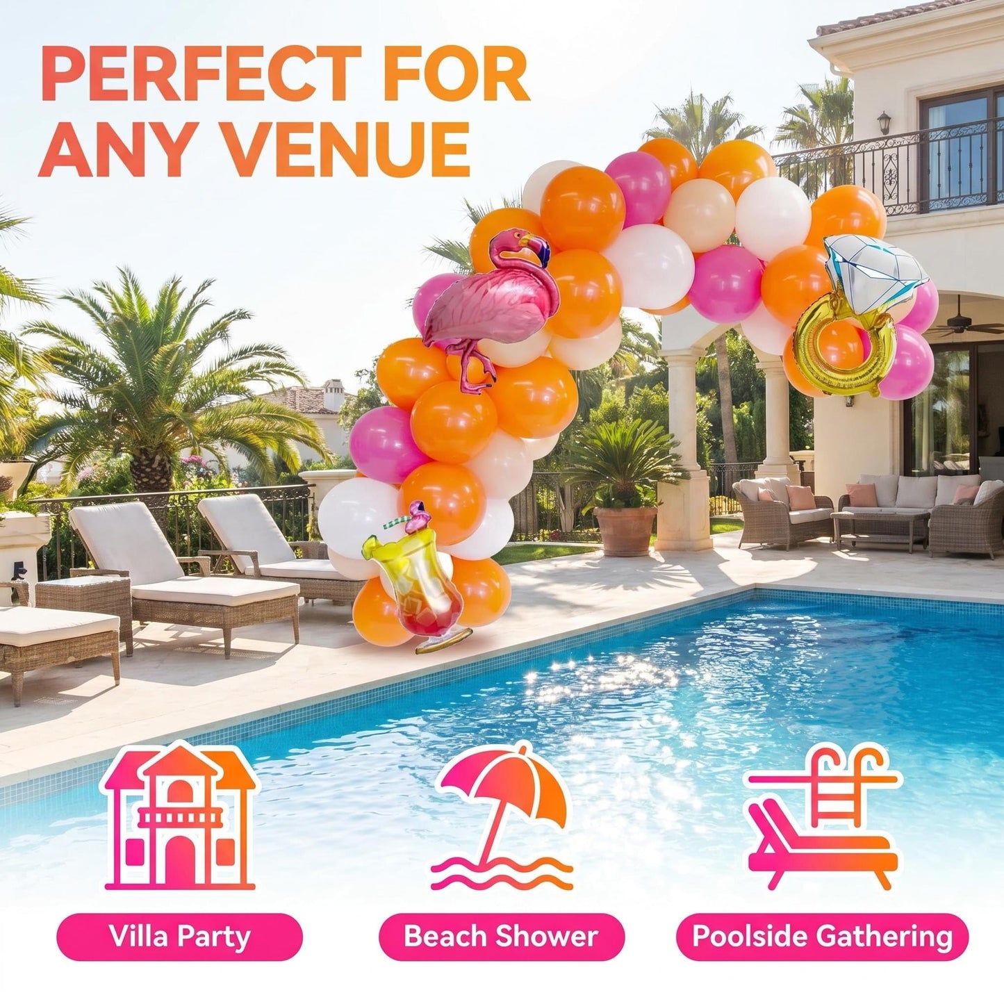 Bachelorette Villa Party Decorations Kit - Tropical Island Theme Balloon Banner with Flamingo, Pineapple, and Giant Ring Balloons - Beach Bridal Shower, Luau Party Supplies, Hot Bride Summer Backdrop