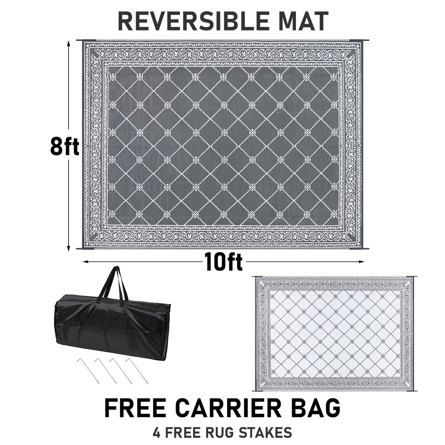 HiiARug Outdoor Rugs 8'x10' for Patios Waterproof RV Mats Camping Rug Outdoor Area Rug Lightweight Portable Outdoor Plastic Straw Rug for Patio, RV, Camping, Balcony, Beach