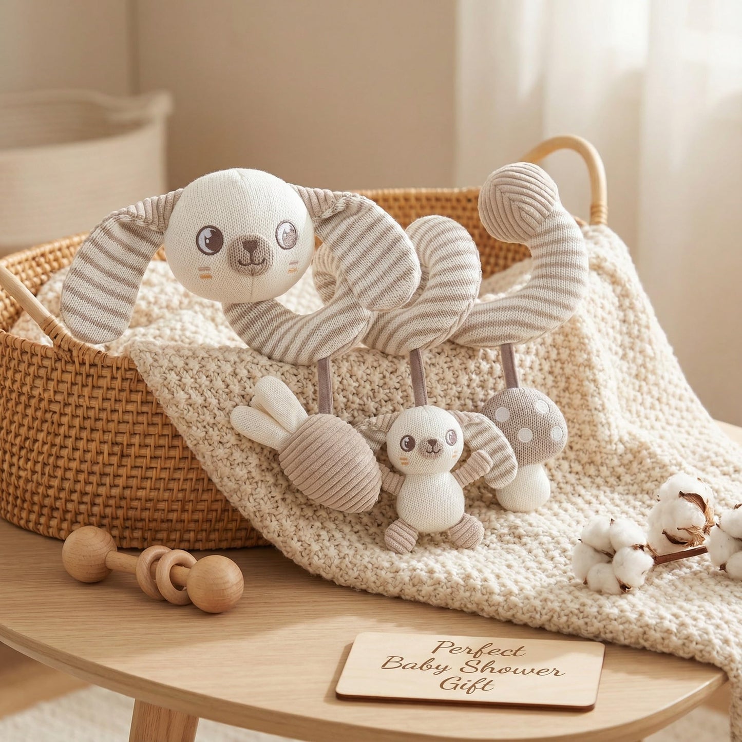 Carseat Toys Hanging Spiral Bunny – Car Seat Toys for Babies, Stroller Toys for Babies 0-6-12 Months, Crib Toys Hanging & Baby Hanging Toys, Newborn Infant, for Baby Gym & Stroller Toy