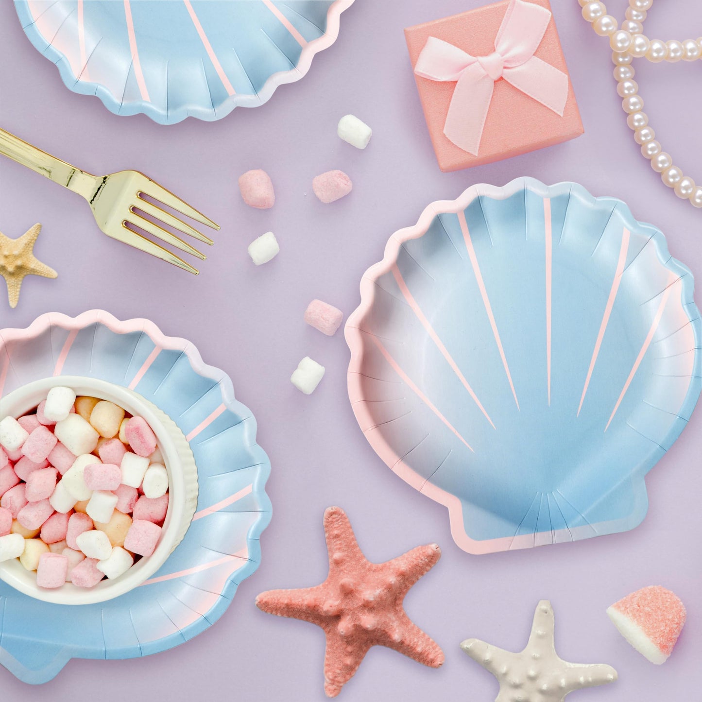 Cheerland Shell Plates Mermaid Plates for Mermaid Birthday Decorations Under the Sea Party Ocean Themed Party Iridescent Paper Seashell Dessert Plate for Kids Girls Beach Tableware 24 Pcs