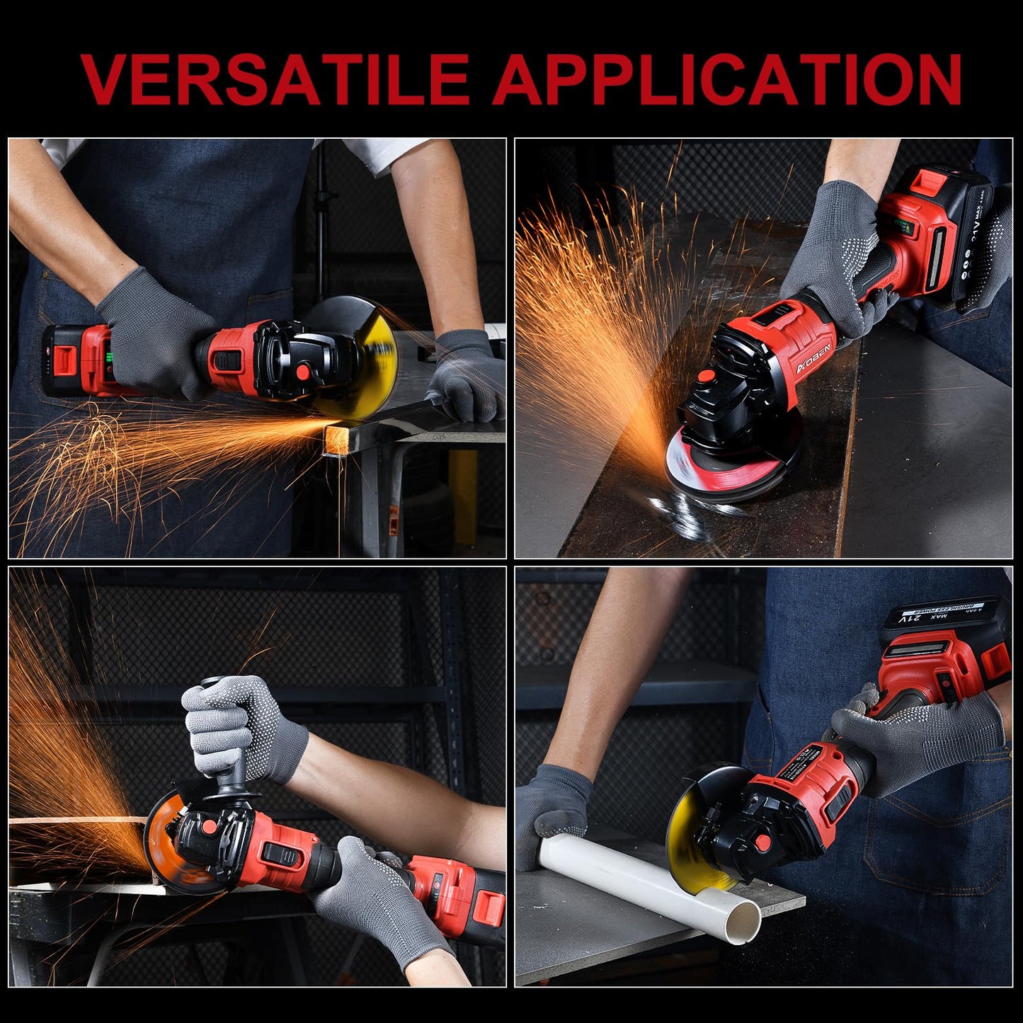 AOBEN Cordless Angle Grinder 4-1/2 inch, 21V Battery Grinder Kit, Power Electric Cut Off Tool, Brushless Motor, 2x4.0Ah Battery & Charger, for Metal Cutting, Grinding, Polishing