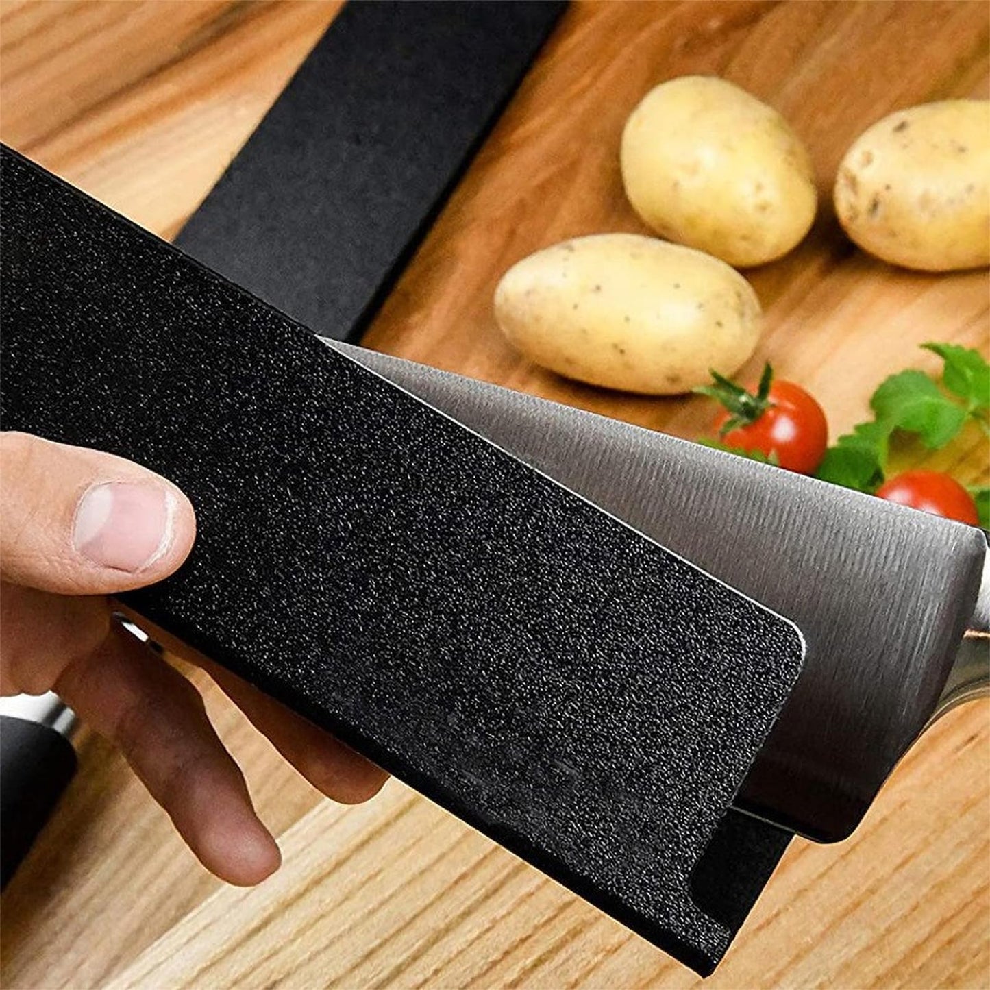 Chef Knife Roll Bag with 7 Slots Cutlery Knives Holders Protectors&6 Packs Knife Edge Guard Set Blade Covers,Knife Roll Storage Bag,Portable Travel Chef Knife Case,Kitchen Travel Cooking Tools